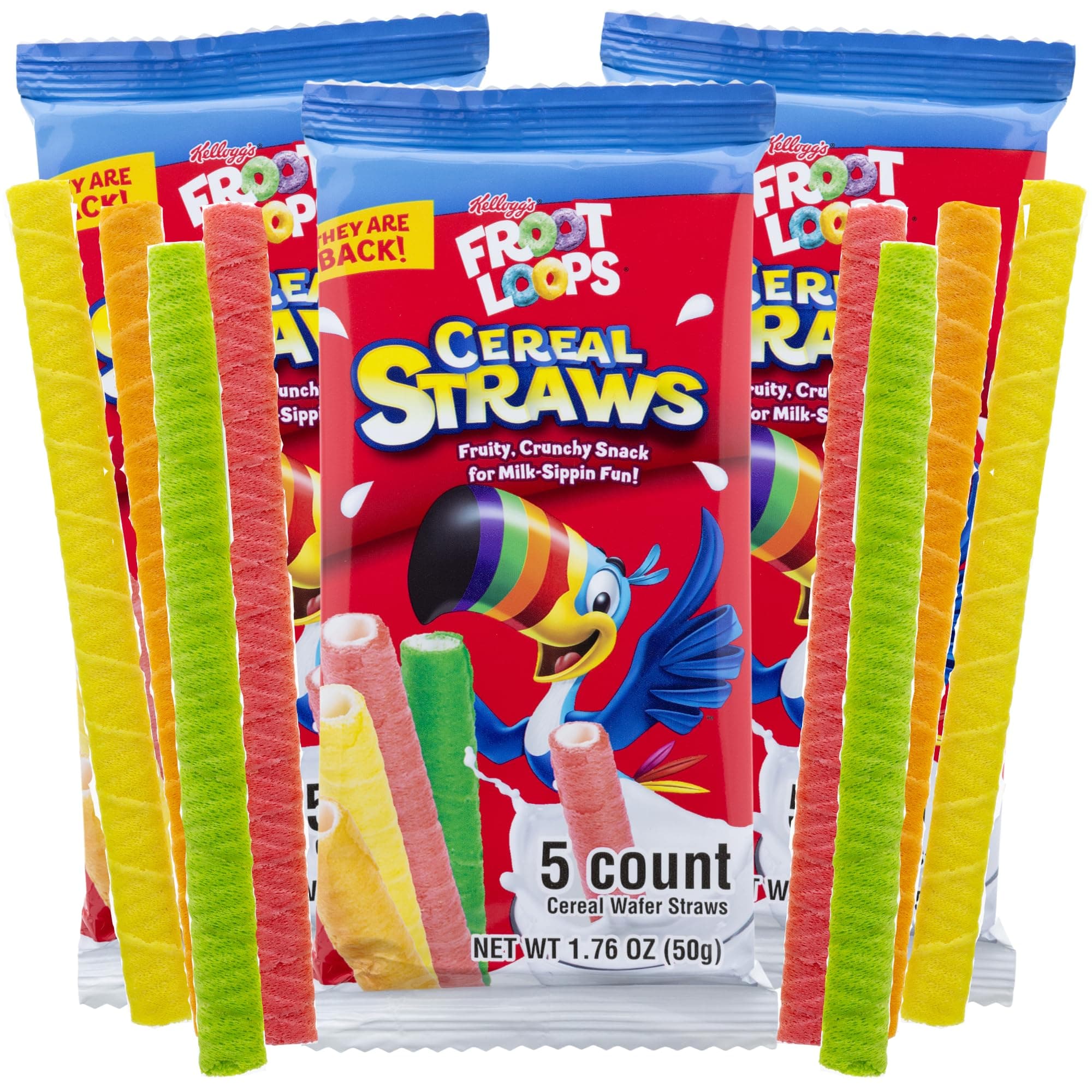 2025 Kellogg’s Froot Loop Cereal Straws, Edible Breakfast Straw, Nostalgic Treat, Birthday Party Favors, 5 Count, (3 Pack)