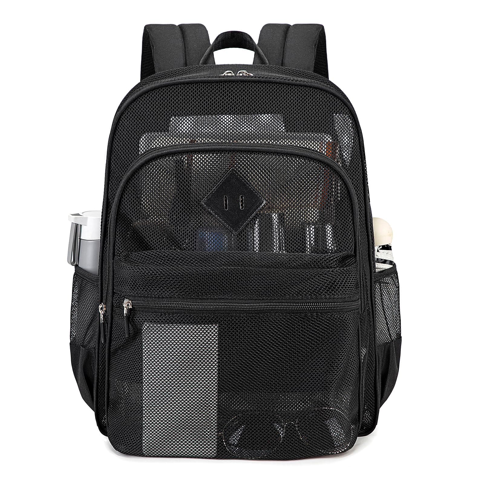 Mesh Backpack Heavy Duty, See Through School Backpack Transparent Bookbag for Swimming, Beach, Sports, Work, Travel