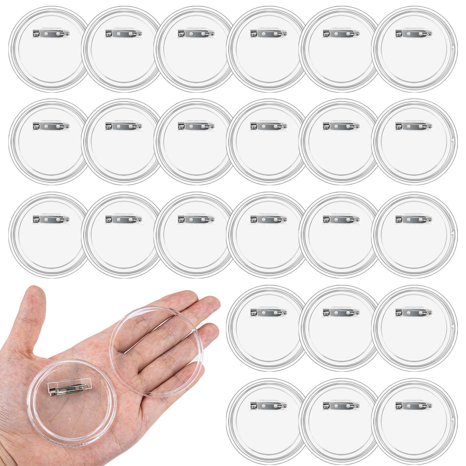 24 Pcs Acrylic Design Button Badge 2.3 Inch,Clear Design Craft Buttons Pins Making Kit Sublimation Buttons for DIY Craft Party Picture Make Your Own Buttons (Clear)