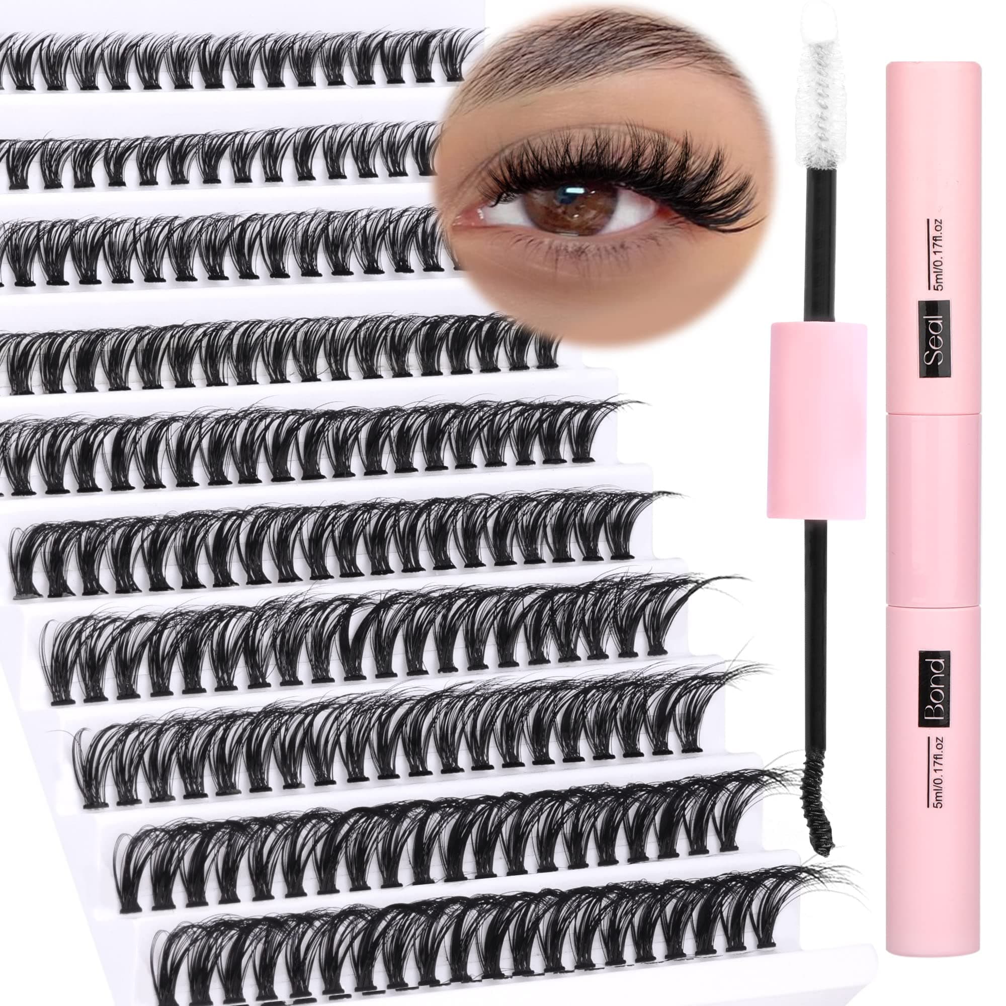 DIY Lash Extension Kit 200pcs Lash Clusters Eyelash Extensions Kit 8-16MM Wispy Lashes Cluster Kit D-Curly Individual Lashes with Bond and Seal by Ruairie