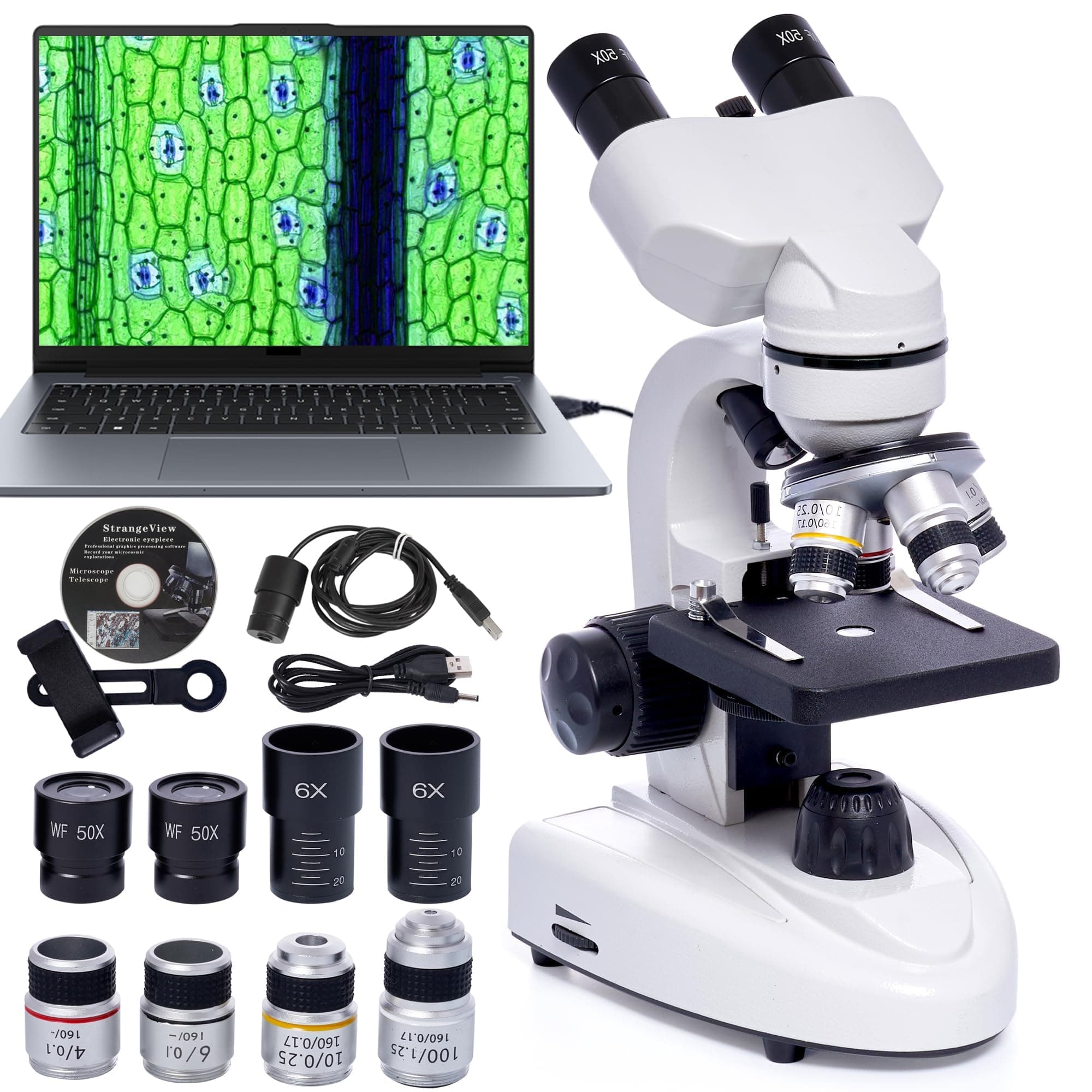 SELFIE CAT Laboratory Microscope for School, Binocular Compound Microscope 200X-5000X Magnification for Adults, Microscopes Kit with Electronic Eyepieces and Wide Field Lab Equipment