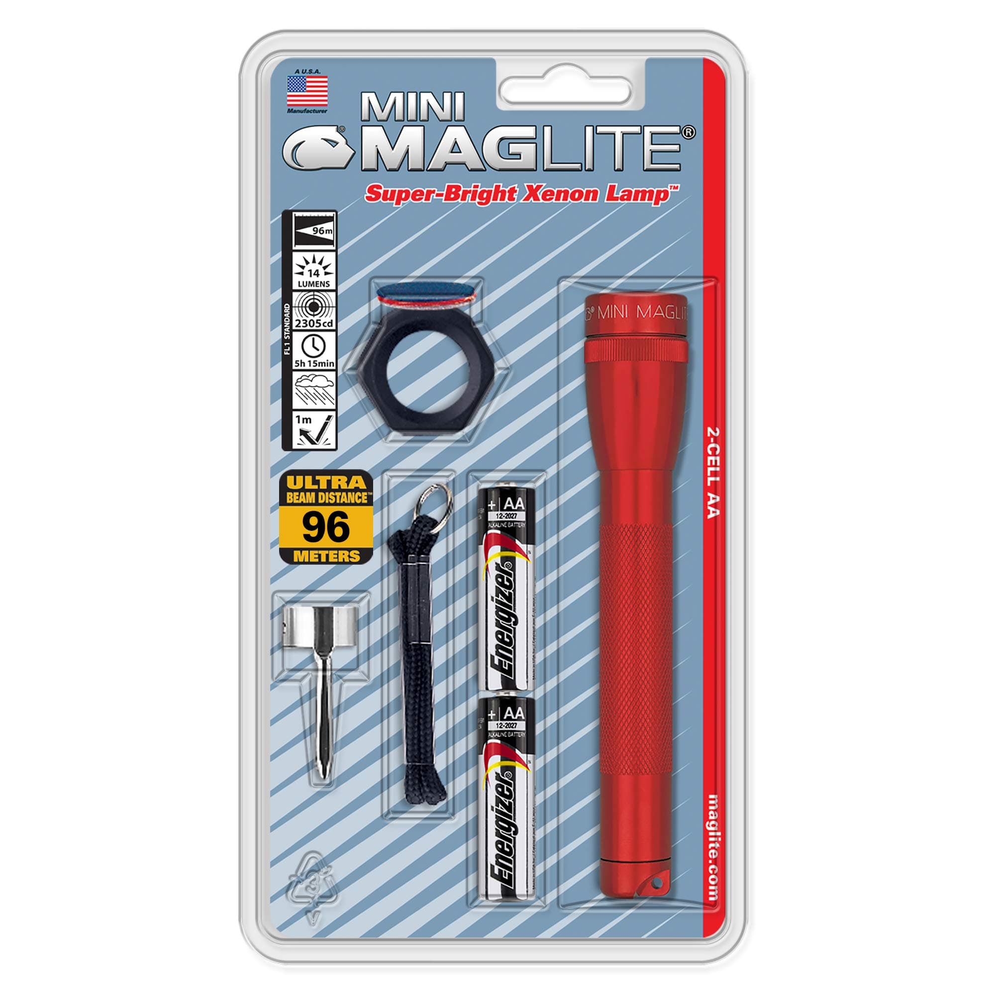 M2A03C Maglite Mini Incandescent 2-Cell AA Flashlight Combo, Red