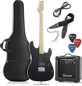 Full Size Black Electric Guitar with Amp, Case and Accessories Pack Beginner Starter Package