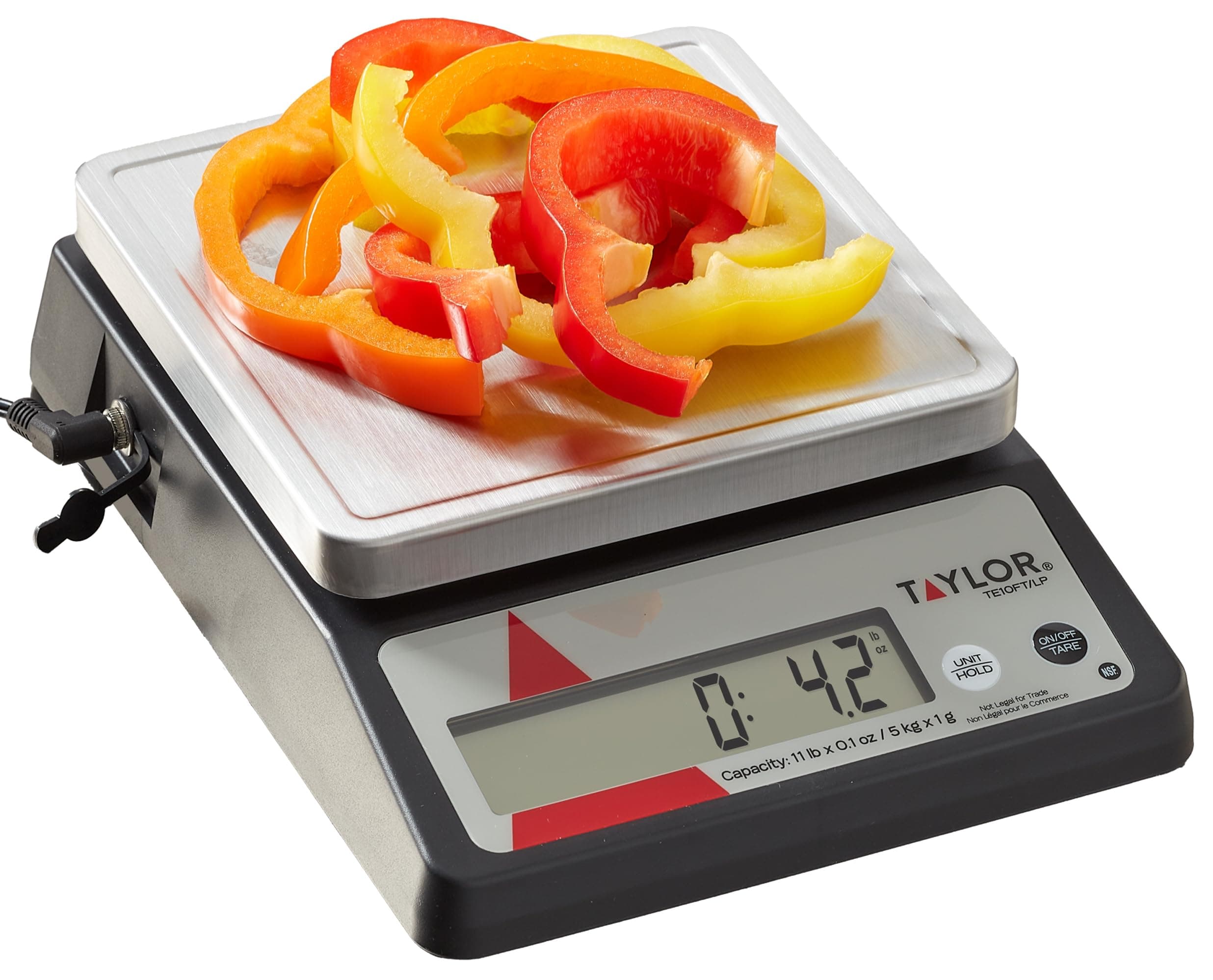Taylor TE10FT 11-Pound Commercial Digital Portion Control Scale, 11 lb (5 kg) in 0.1 oz (1 g) Food and Cooking Scale, Tare and Hold Function, NSF, Stainless Steel Platform