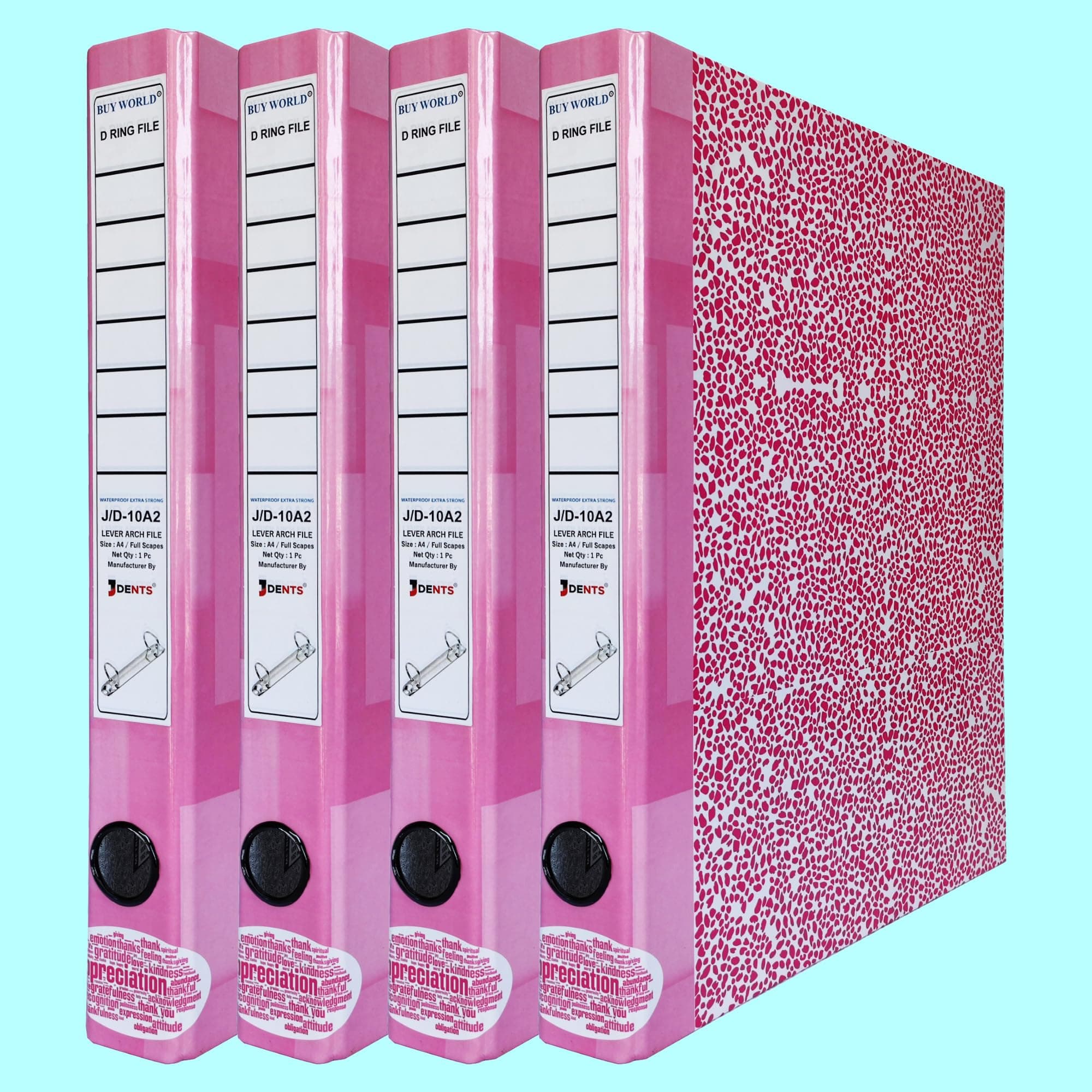 BuyWorld Cardboard Office D-Ring Binders File Folder(Dot Pink) Binder File Certificate and Document Tough & Durable Ring Binder Box Board, Best for A4, Legal, Letter Size (Pack of - 4)