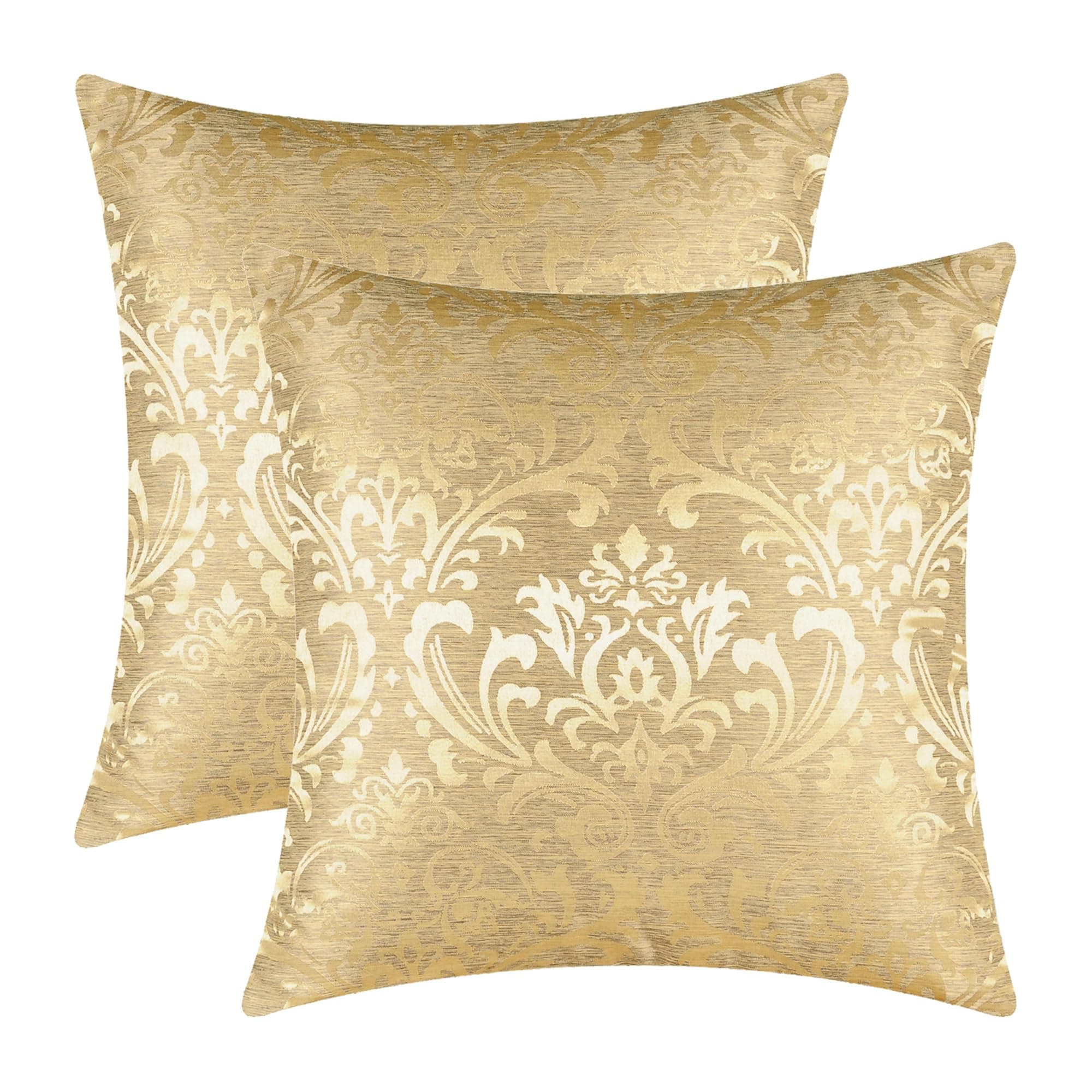 CaliTime Pack of 2 Throw Pillow Covers Cases for Couch Sofa Home Decoration Vintage Damask Floral Shining & Dull Contrast 18 X 18 Inches Gold