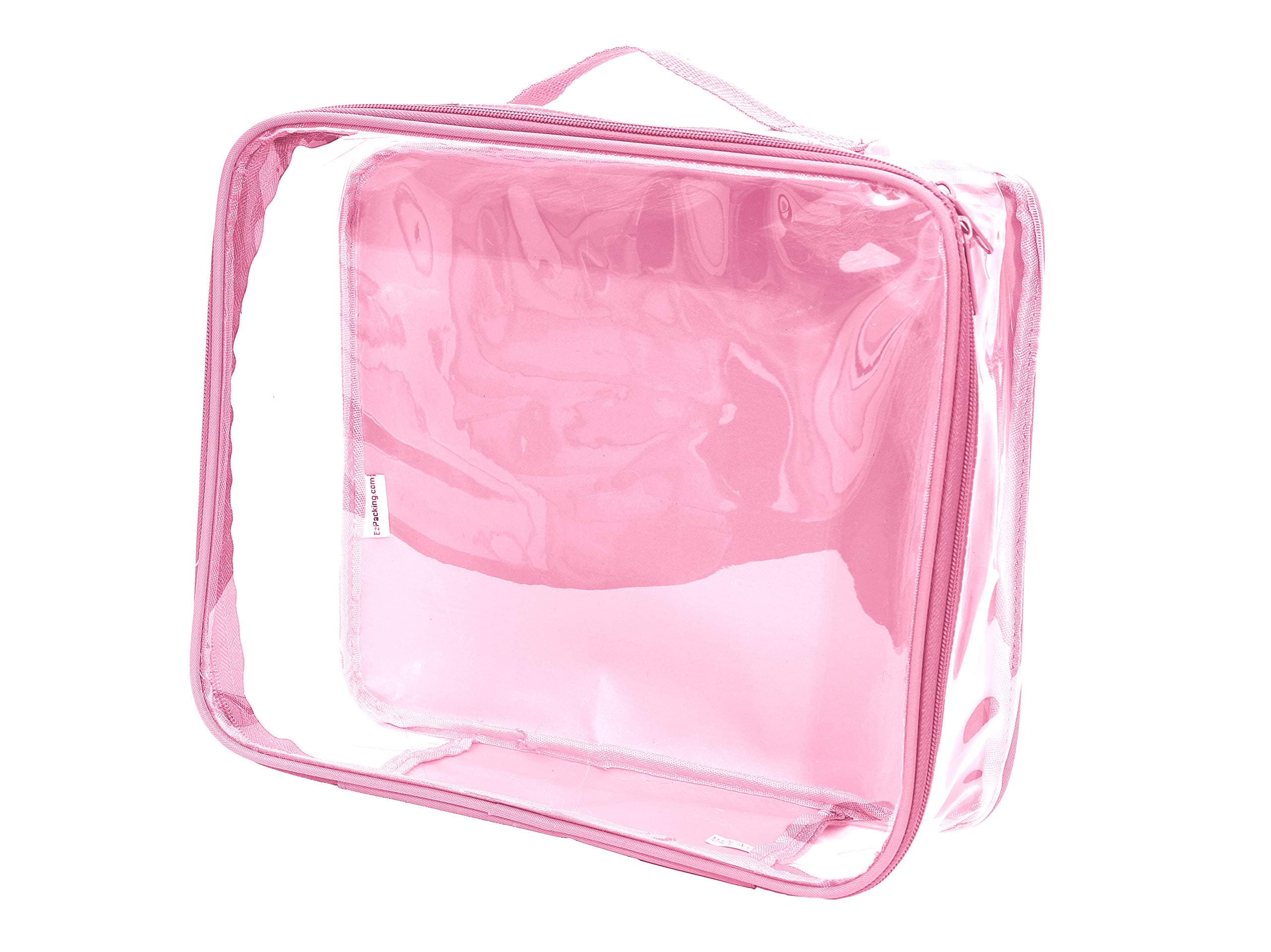 Medium Clear Travel Packing Cube/See-Through Clothes Organizer for Carry on & Checked Suitcase, RV or Camping/Transparent Storage Cell/Doll Storage/Game Day Stadium Approved (Rose)