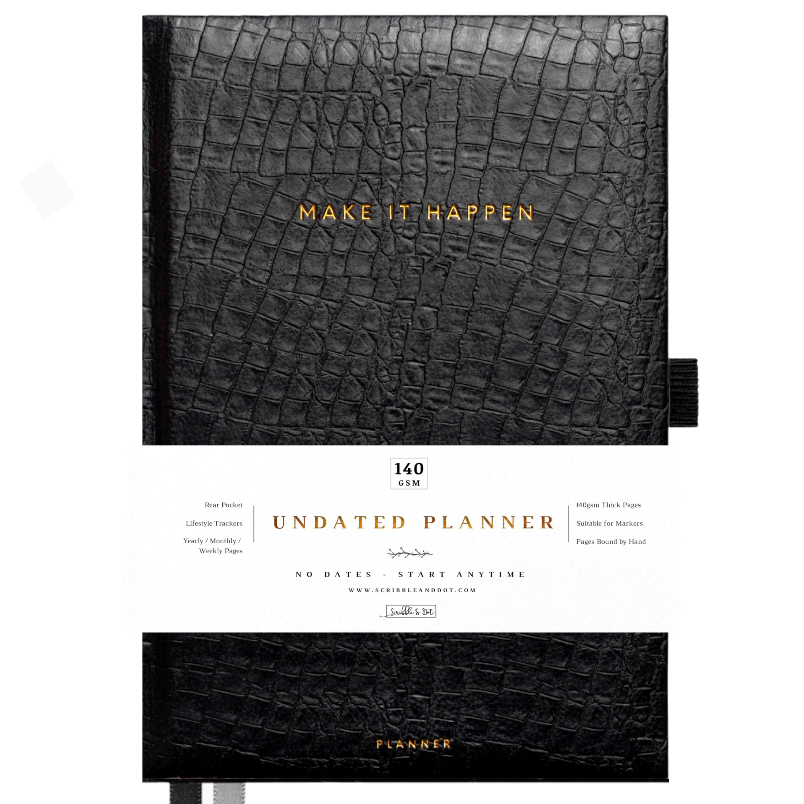 Planner - Undated Weekly Planner A5 | NO Dates Start Anytime | A5 Premium Cover Planner with Trackers, Notes & More for Busy Schedules (Faux Croc)