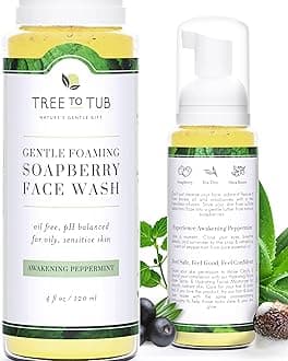 Gentle, Acne Face Wash for Oily Skin. The Only pH 5.5 Balanced Peppermint Foaming Cleanser for Sensitive Skin â€“ Women and Mens Face Wash Made with Organic Wild Soapberries, 4 ozâ€”by Tree To Tub