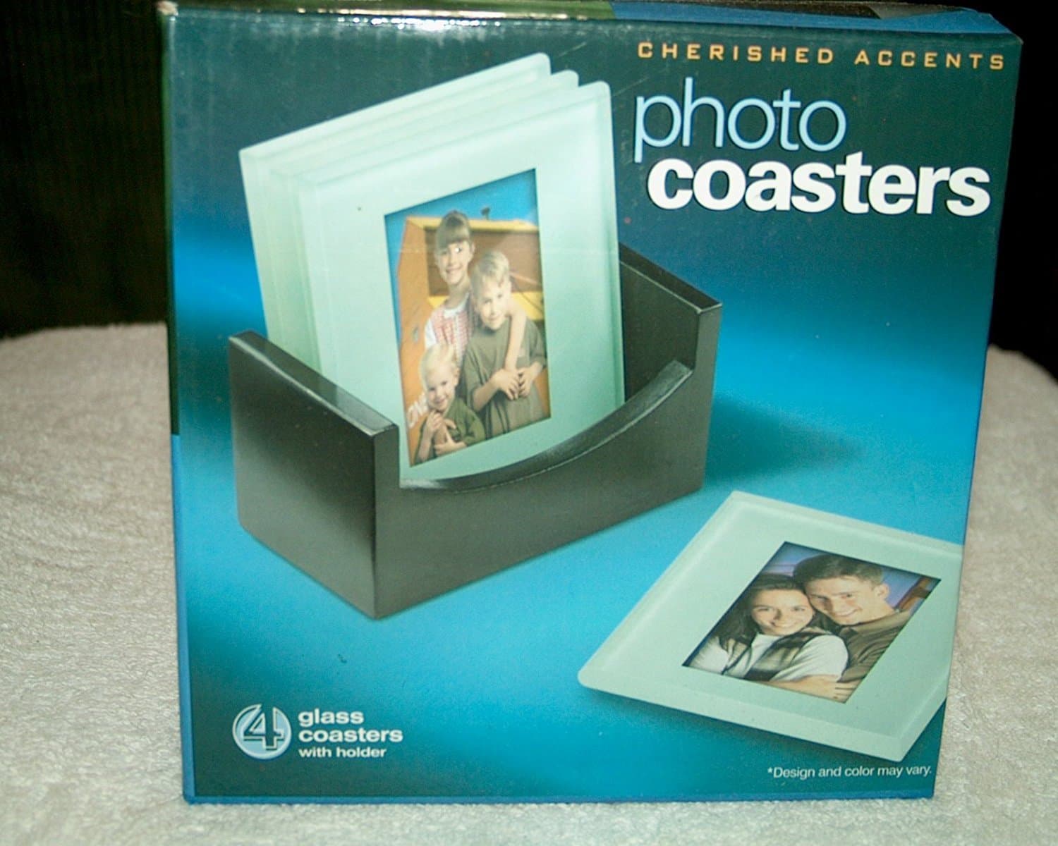 Glass Photo Coasters, with Storage Rack