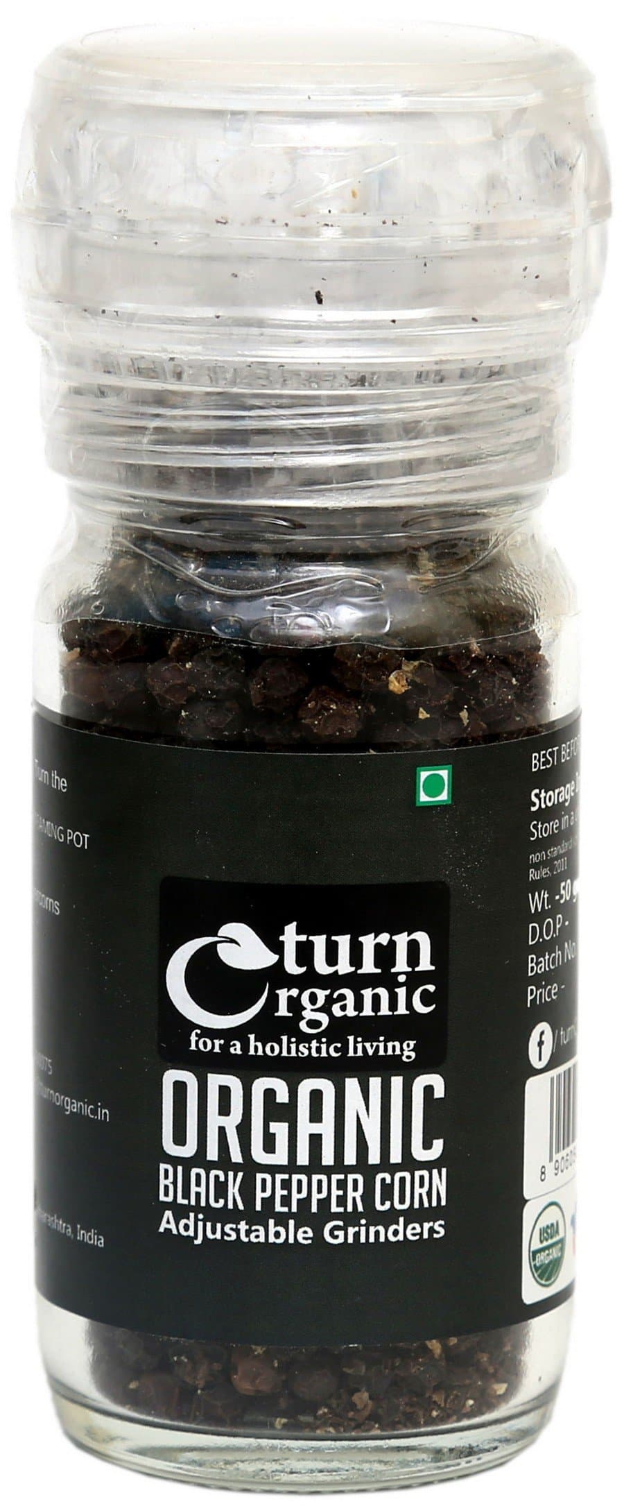 Turn Organic Black Pepper Grinder, 45g