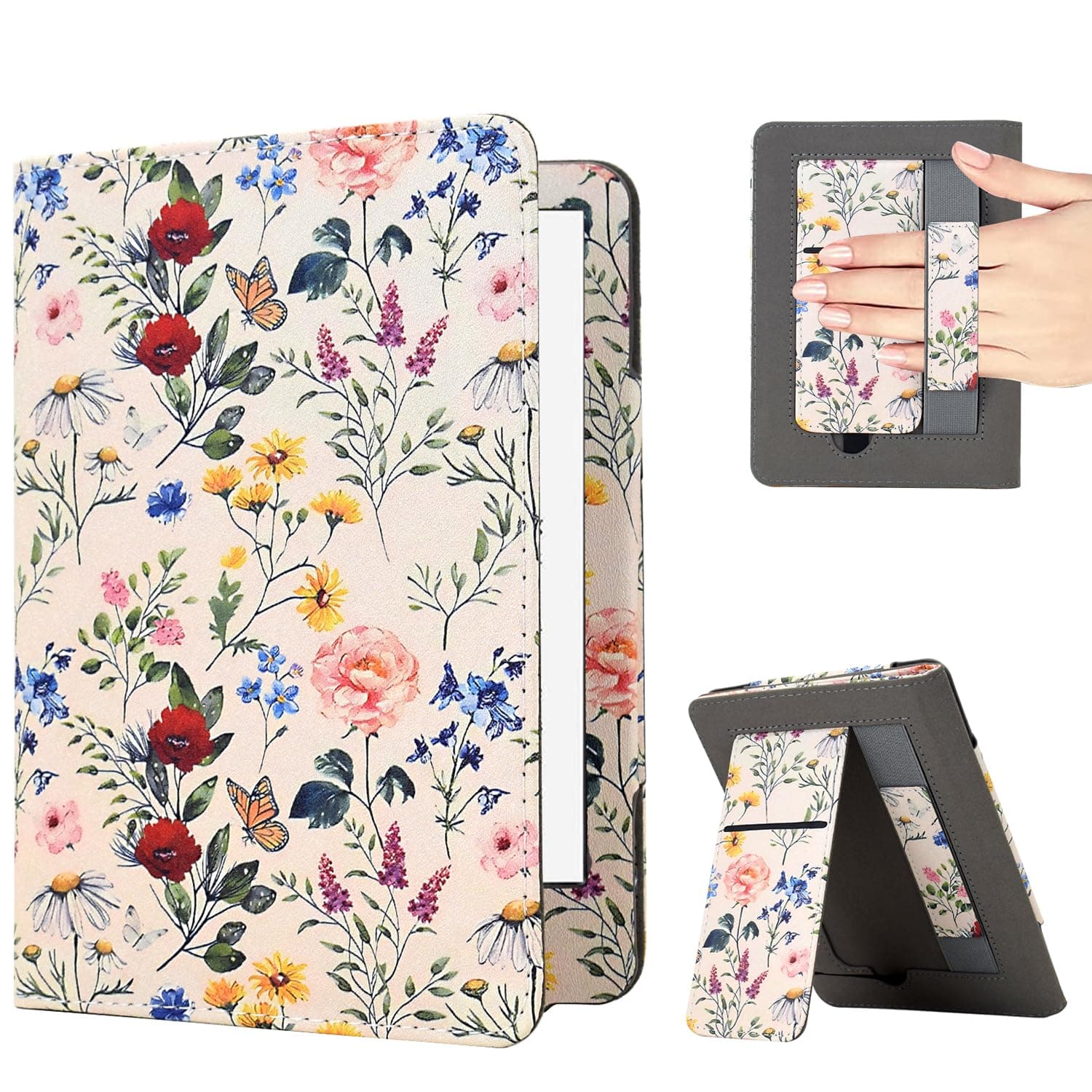 Case for 6" Kindle Paperwhite (10th/7th/6th/5th Generation, 2012-2018 Release), Premium PU Leather Cute Cover Case with Foldable Stand, Hand Strap, Card Slot, Auto Sleep/Wake, Colorful Blossoms