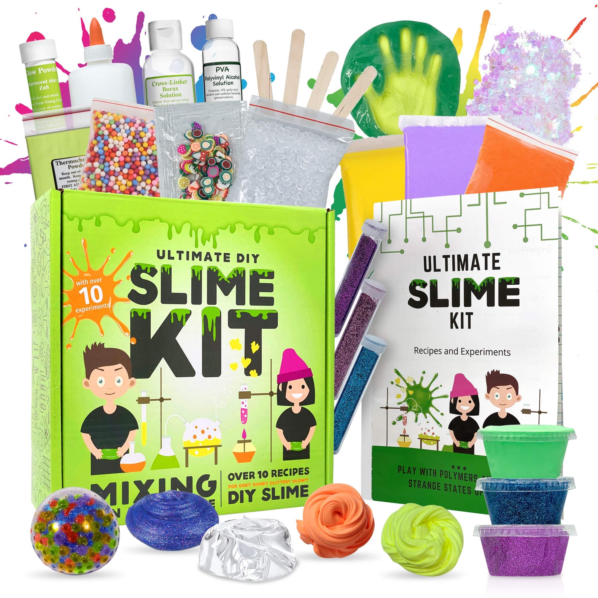 Ultimate Slime Kit - 10 Slimy Experiments | Make Glow-in-The-Dark, Clear, Color-Shift, Bounce, & Other Cool Slimes | Fun STEM & Science Activity Kit Gift for Kids & Teens