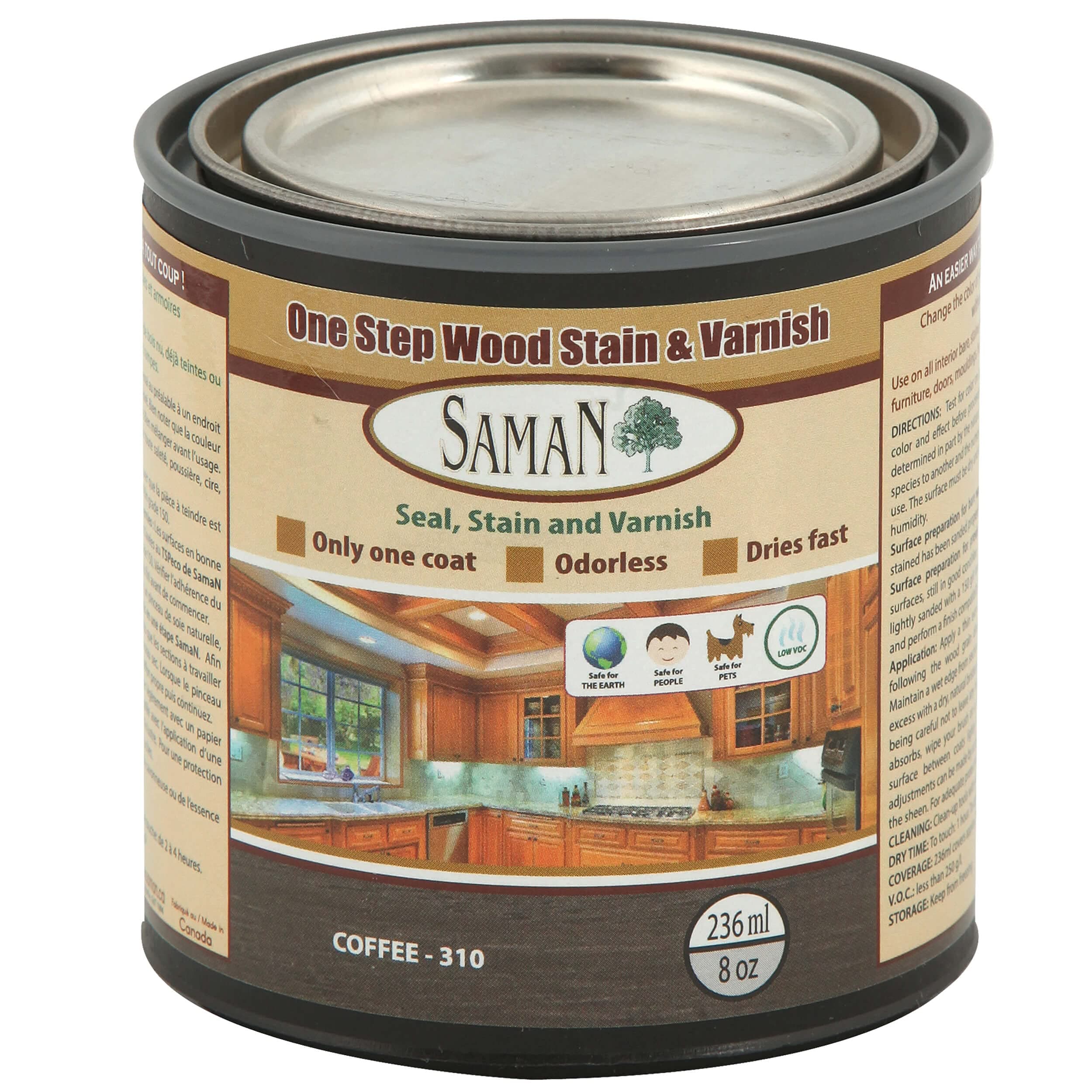 SamaN SAM-310-8 8-Ounce Interior Stain for Fine Wood for Seal, Stain and Varnish, Coffee