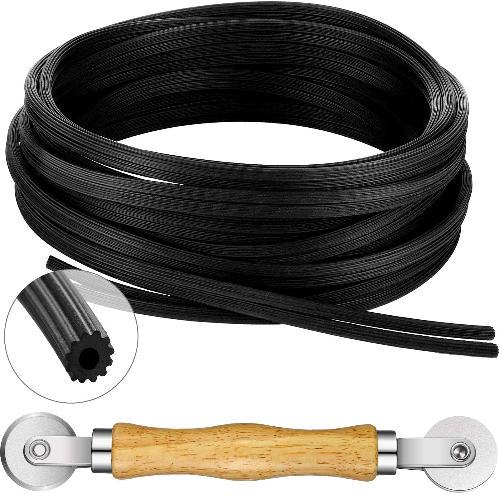 KASTWAVE Screen Retainer Spline Screen Rolling Tool with Wood Handle and Steel Wheels Spline Repair Roller Tool Kit for Installing Rolling Window and Door Screens (0.16 Inch x 26 Feet)