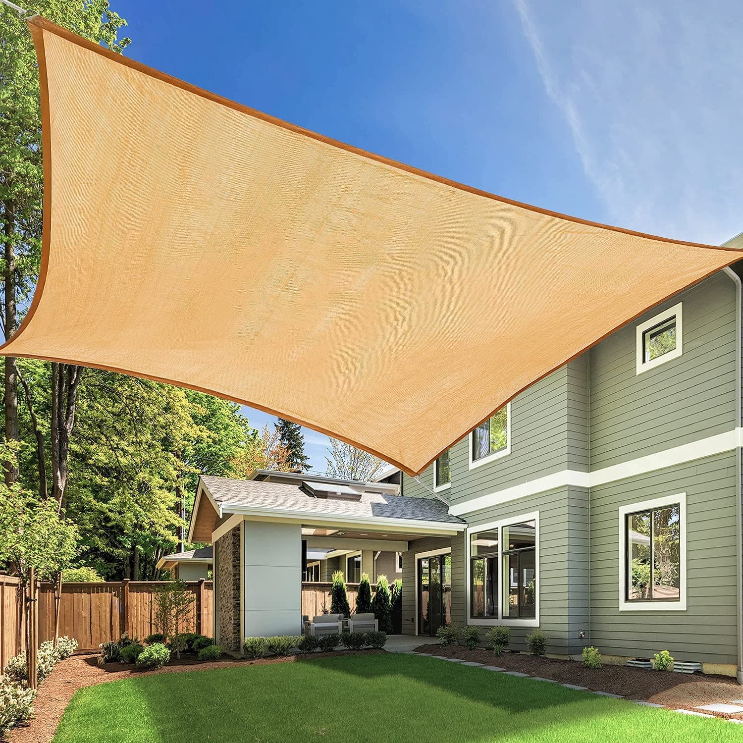 Sun Shade Sail Rectangle UV Block Canopy for Patio Backyard Lawn Garden Outdoor Activities, Sand (1.98m x 3.00m)
