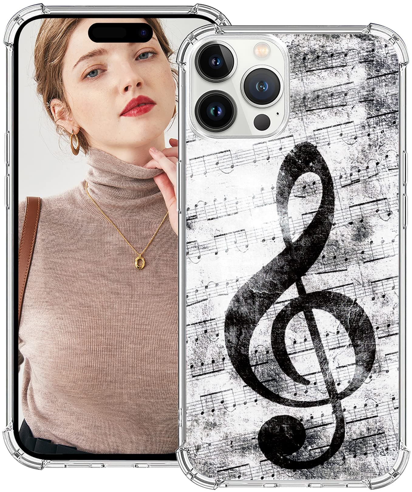 Case Compatible with iPhone 14 Pro Max Cute Aesthetic Kawaii Designer Music Note Pattern, Cute Case Girly for Women Girls Phone 14 Pro Max Protective Music Note Vintage Musical Musician Theme