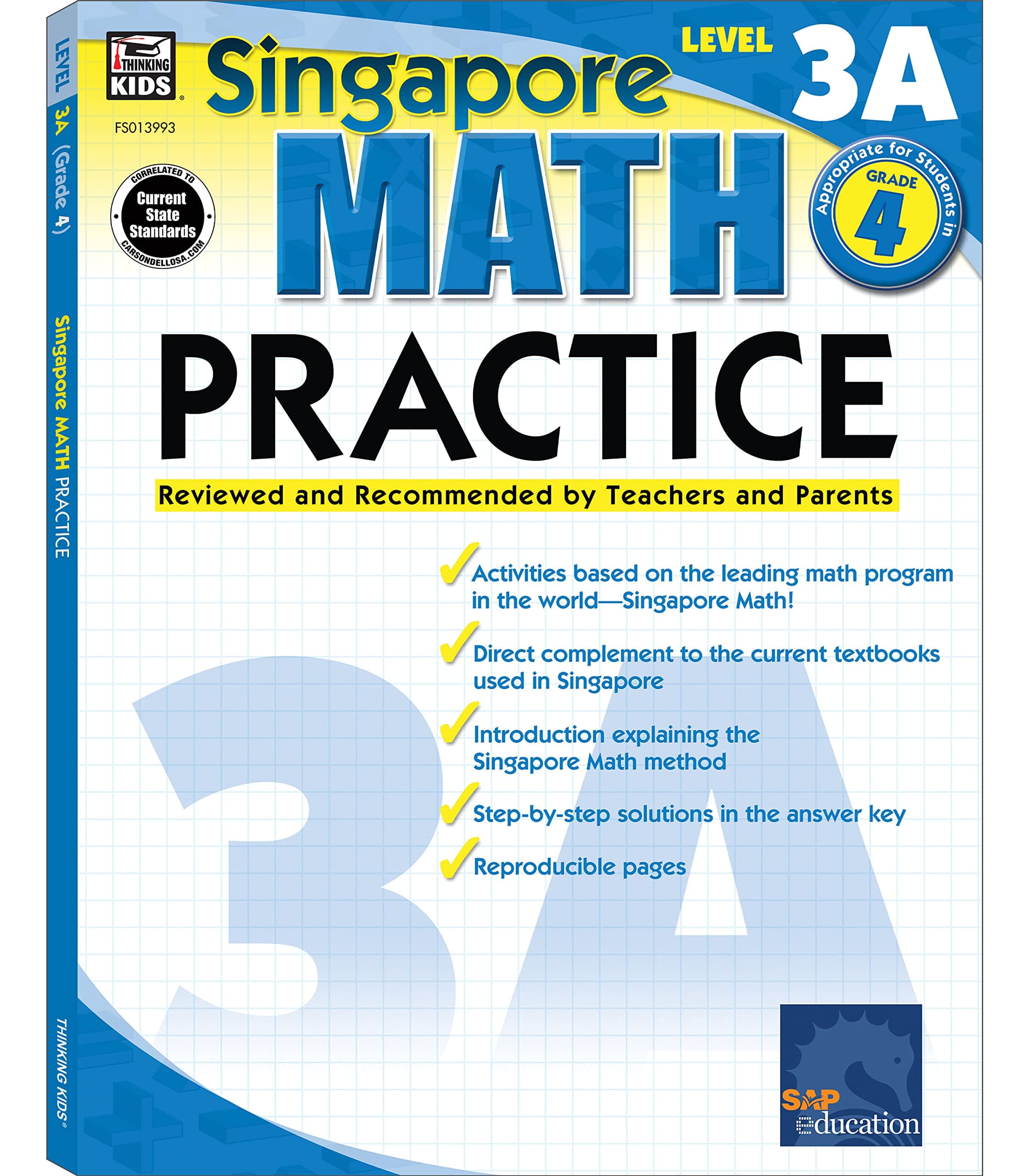 Singapore Math – Level 3A Math Practice Workbook for 4th Grade, Paperback, Ages 9–10 with Answer Key