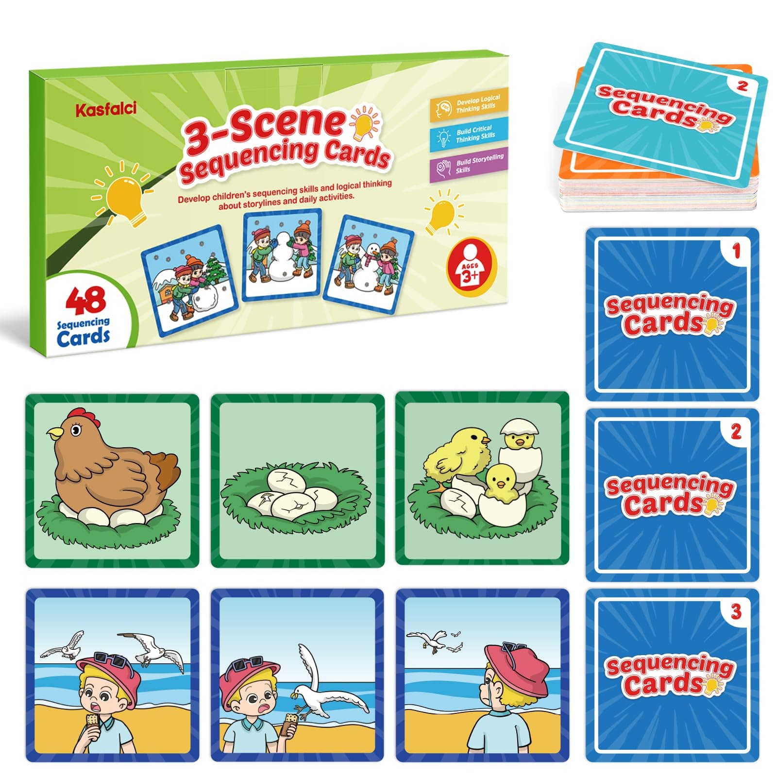 Kasfalci Sequencing Cards, Sequence Game for Kids, Speech Therapy Materials for Autism, Improve Storytelling,Social Skills, Sentence Building, Preschool Learning Activities for Classroom & Homeschool