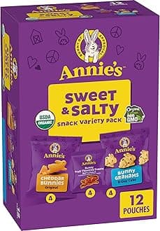 Annie's Sweet and Salty Snack Variety Pack, Cheddar Bunnies, Bunny Grahams and Bunny Fruit Flavored Snacks, Organic Kids Snacks, 12 Pouches, 10.8 oz