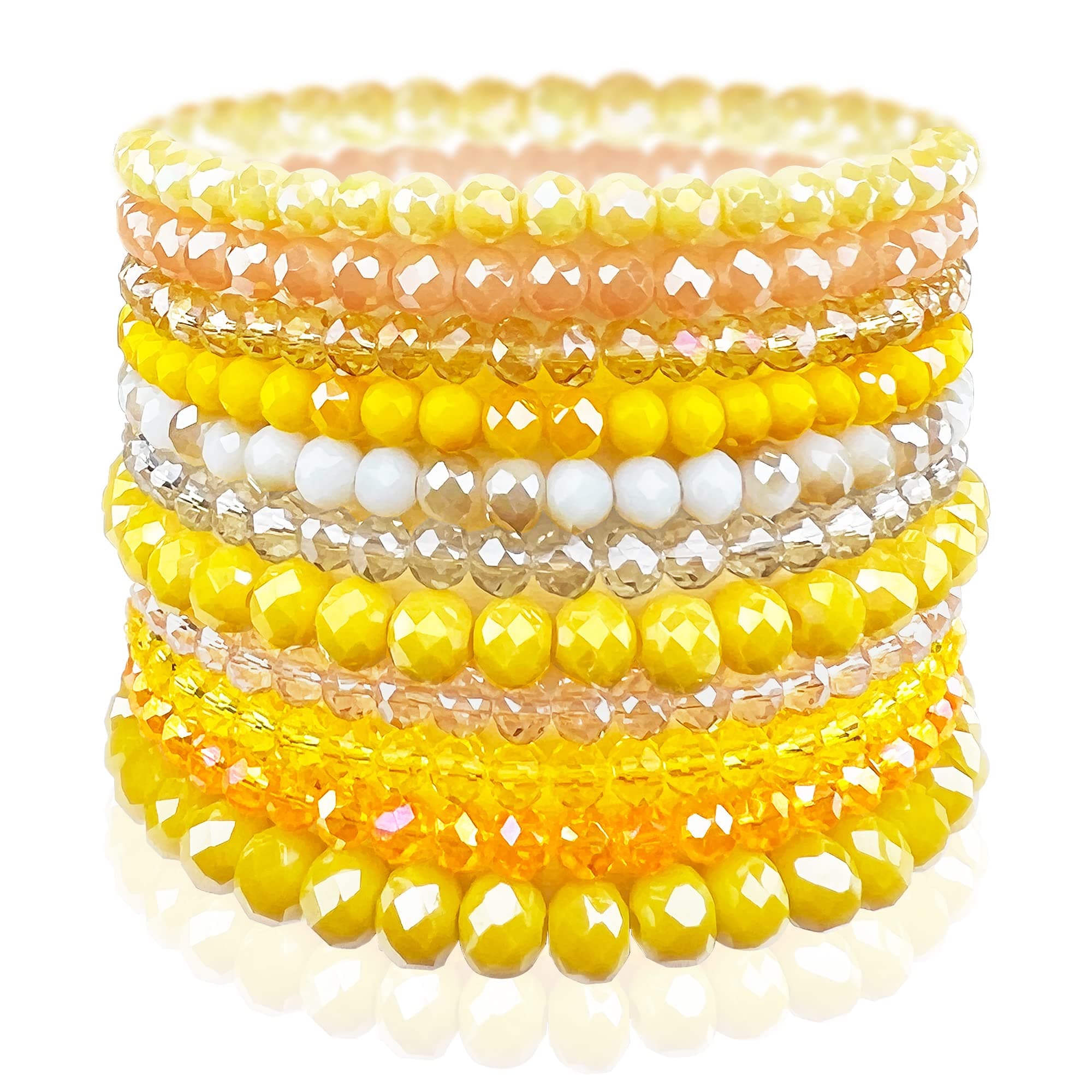 CATCHY & CRAFTYBracelet Crystal Stretch Stackable Layering Colorful Statement Bracelets Women Glass Beaded Boho Friendship Handmade Bridal Gift