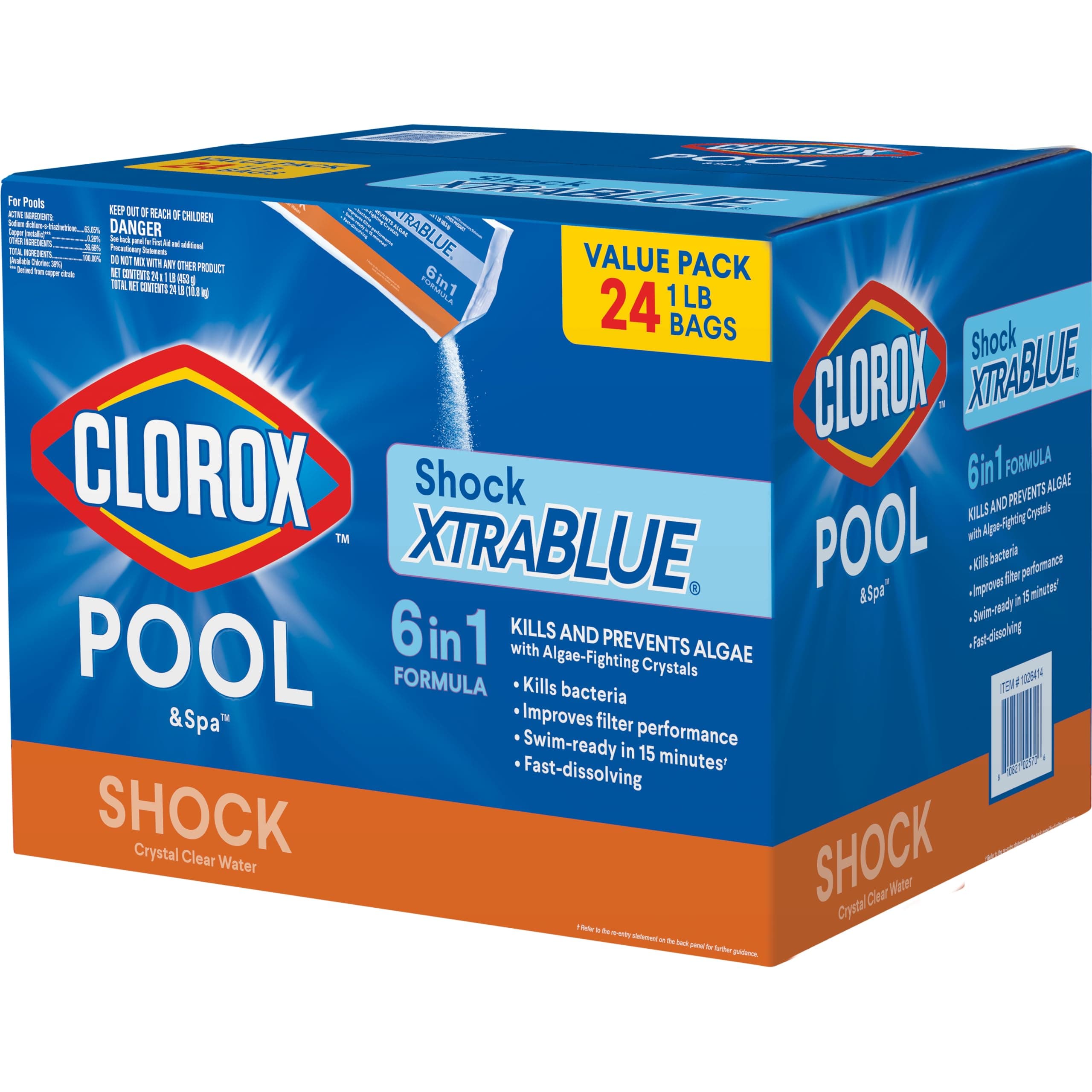 Clorox® Pool&Spa™ Shock XTRABLUE® Kills Bacteria and Algae in Swimming Pools and Ready to Swim in 15 Minutes (24 Pack)