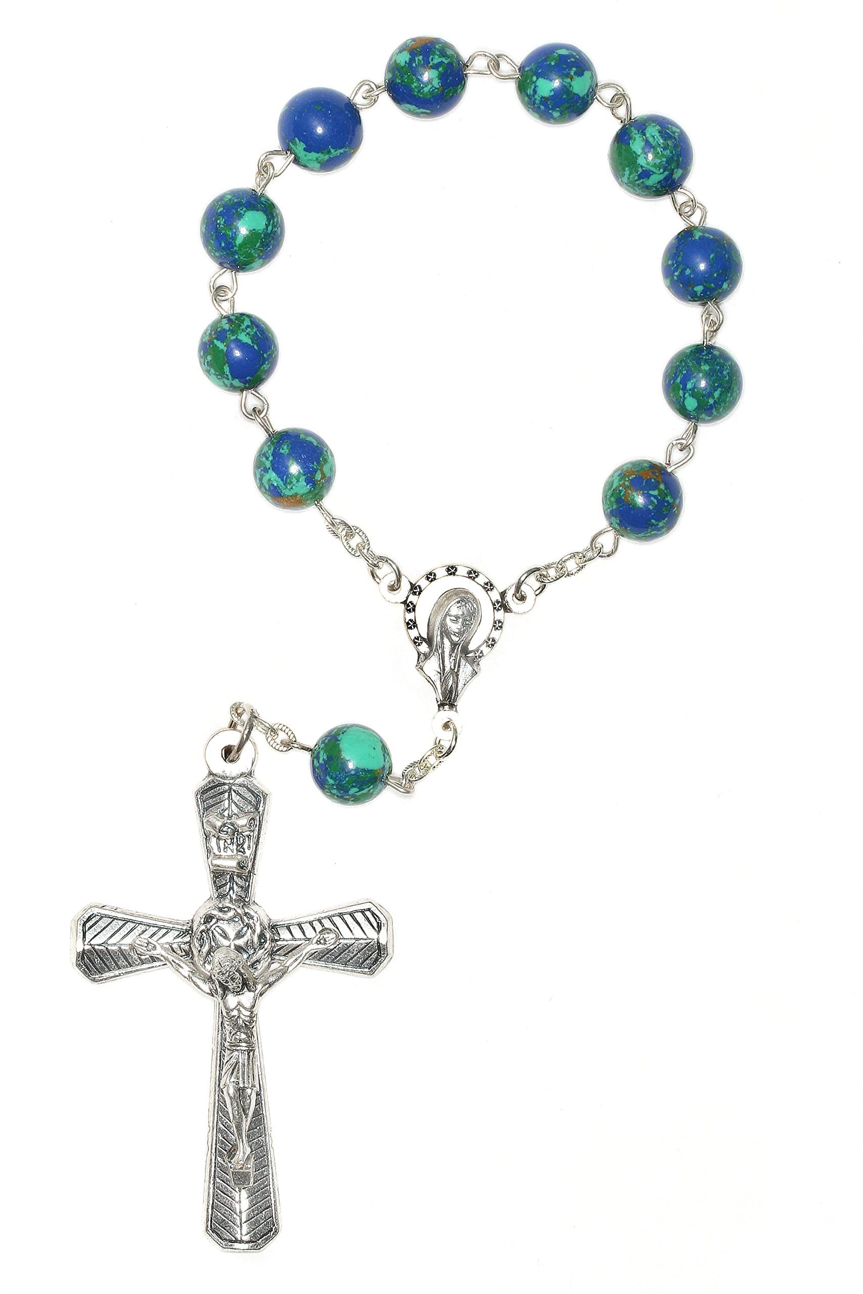 Gemstone Catholic Prayer One Decade POCKET or AUTO Rosary - Includes Holy Card, Gemstone meaning - Gift Idea: Communion, Confirmation, RCIA, Christmas, Easter, Reconciliation, Wedding