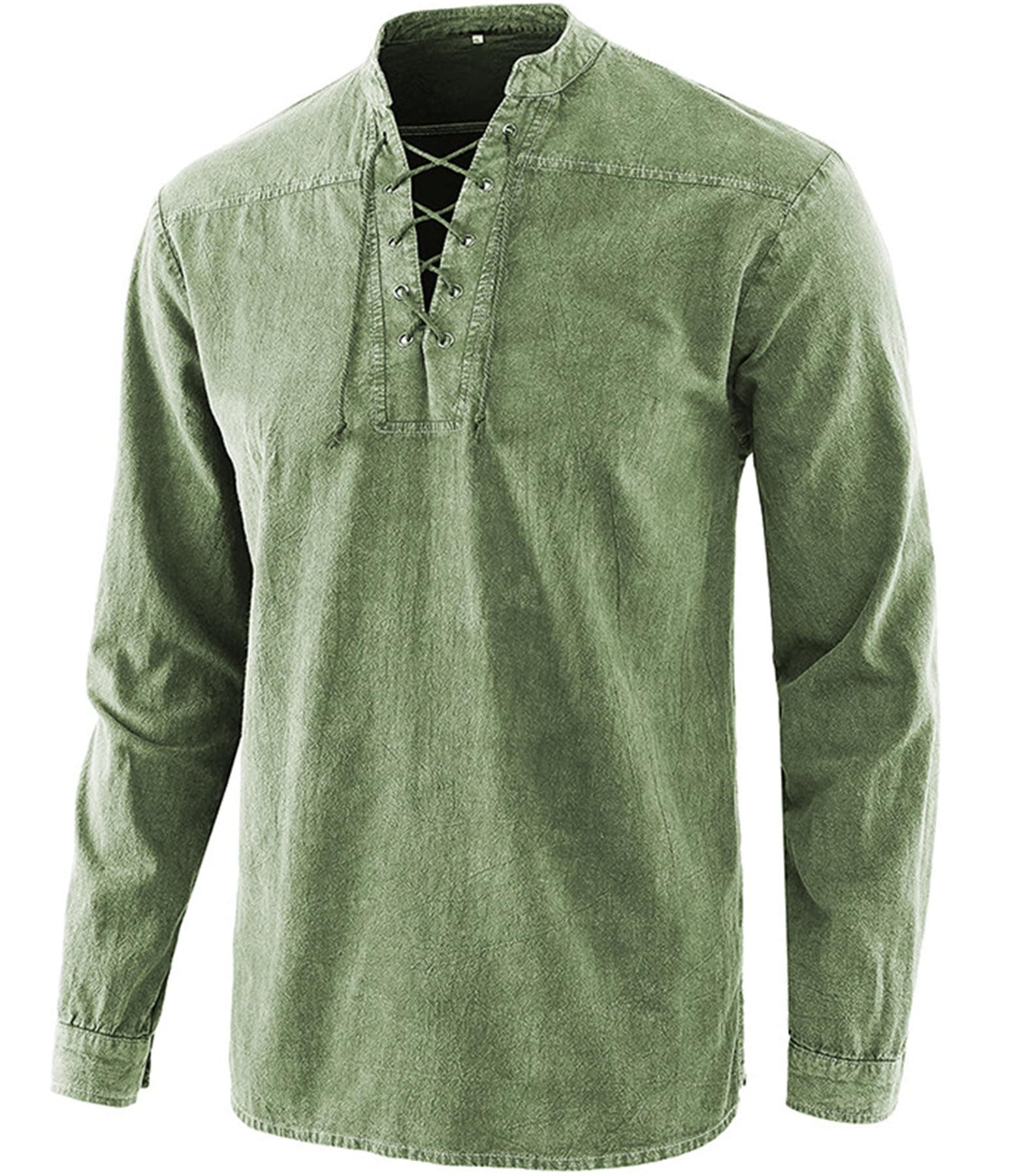 Men`s Retro Lace Up Punk Renaissance Medieval Tops Pullover Henley Shirt