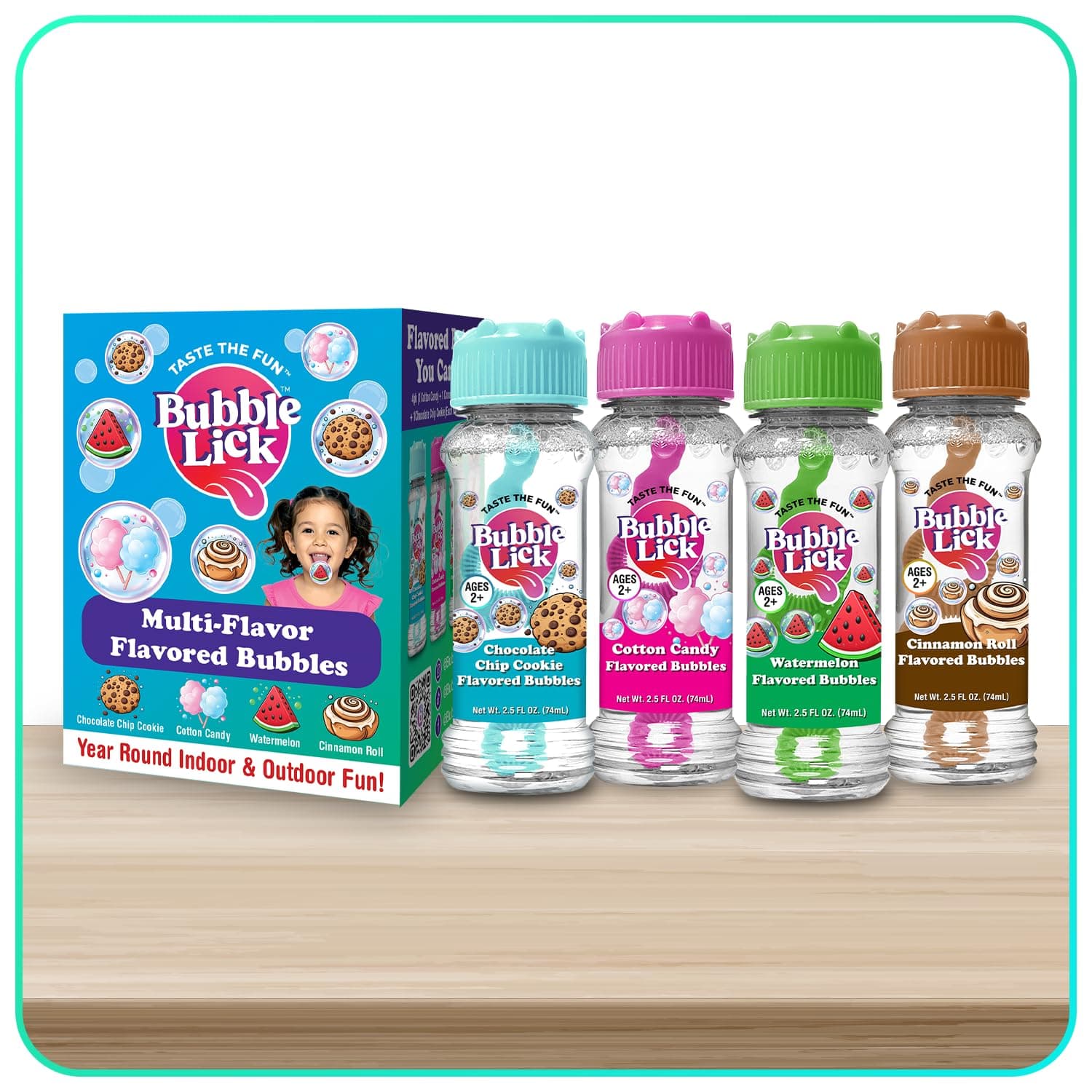 Bubble Lick Variety Flavored Bubbles 4 Pack Cinnamon Roll Watermelon Cookie Cotton Candy USA Made