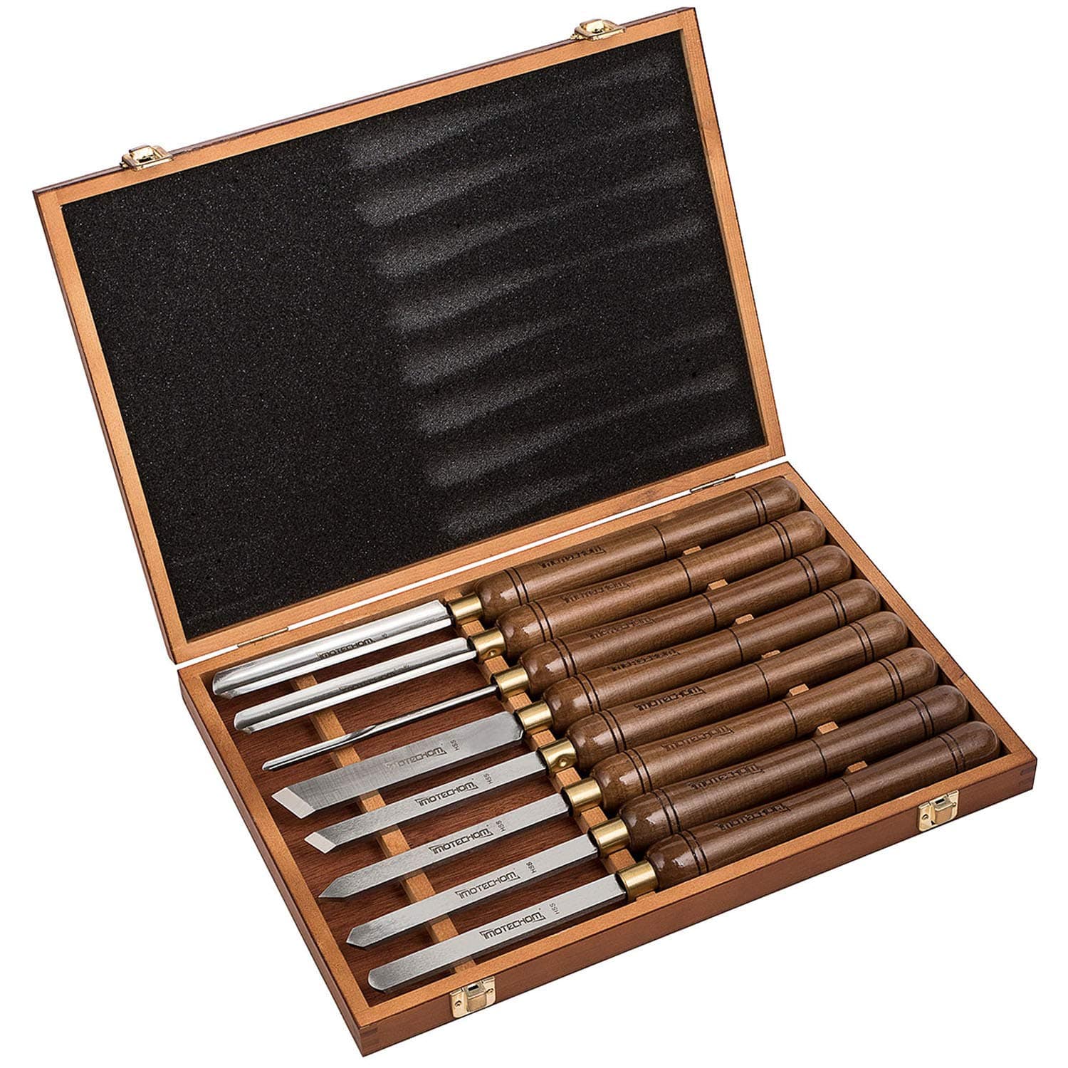 8-Pieces HSS Wood Turning Tools Lathe Chisel Set with Walnut Handle (Wooden Storage Case)