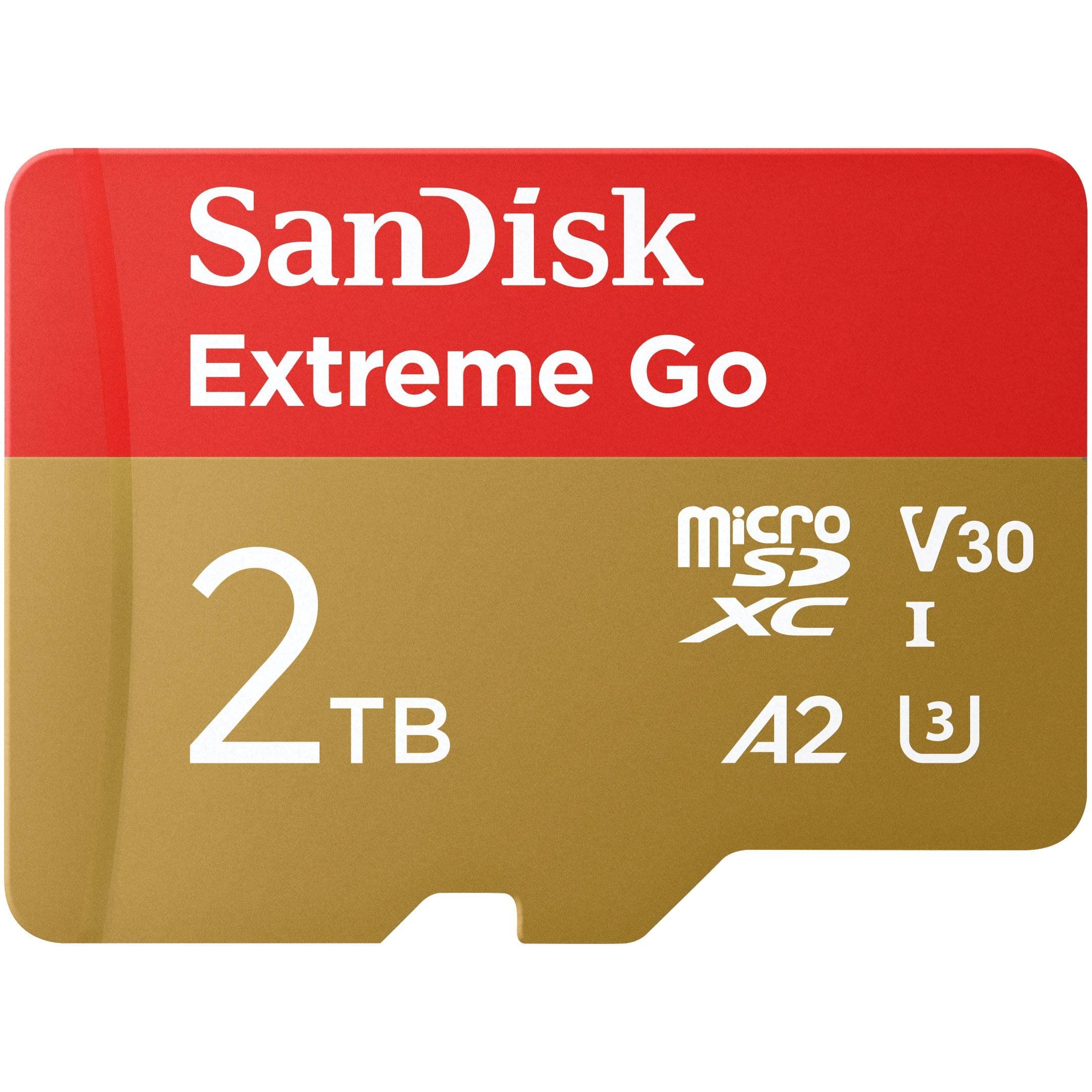 SanDisk 2TB Extreme Go micro SDXC card + SD adapter, (For Android Devices, Gaming Consoles, Drones, Action Cams, UHS-I, up to 250 MB/s, V30, 5K, 4K, UHD, Rescue PRO, Class 10, U3) For Amazon