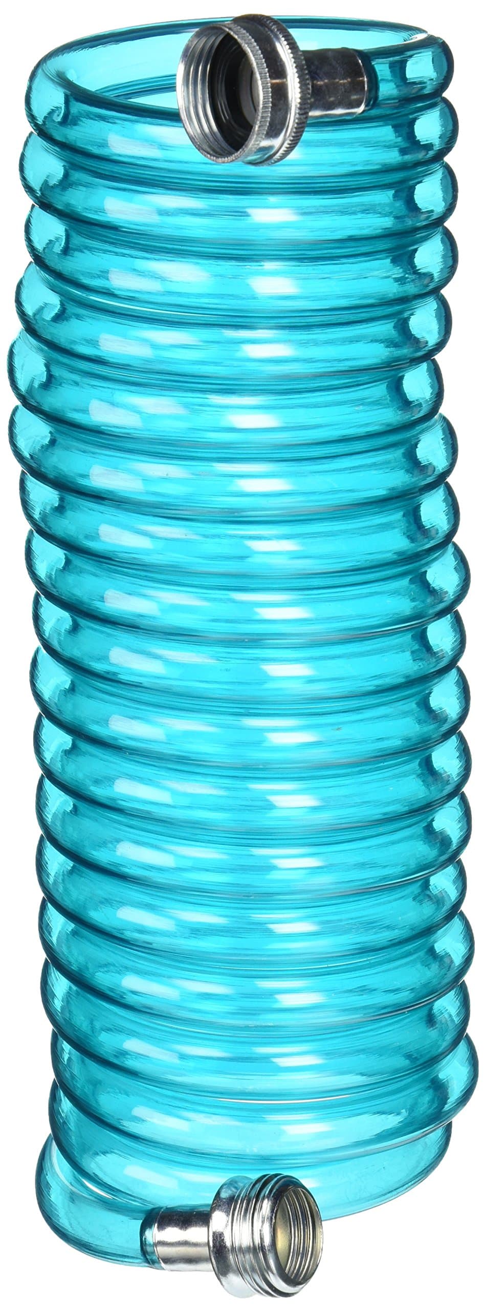 SpringHose Deluxe 15ft x 3/8in Inside Diameter Polyurethane Coiled Marine Hoses for Boats - Tangle and UV Resistance Safe RV Hoses for Drinking Water Patio Garden - Made in Canada, Blue Translucent
