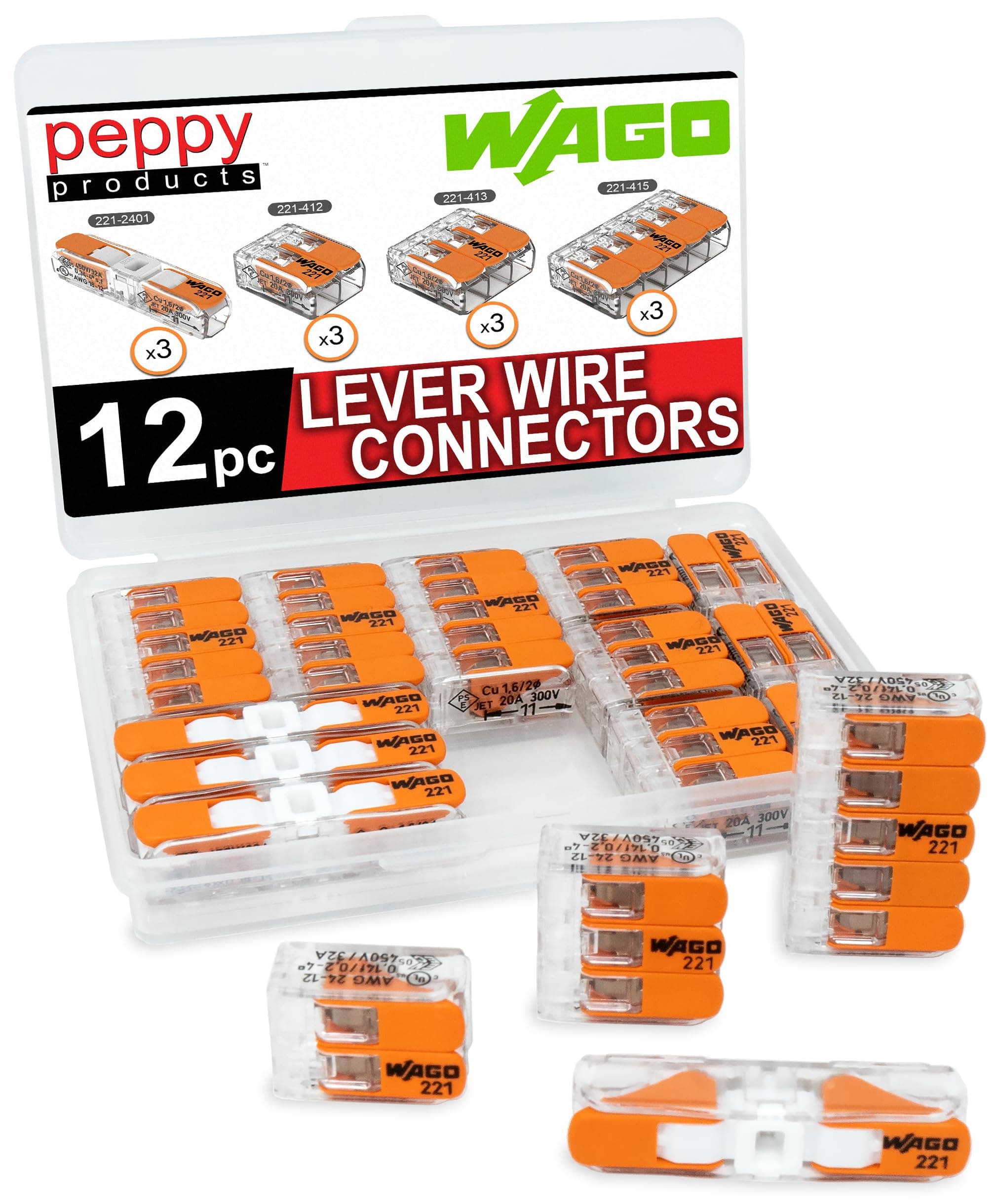 12pc WAGO 221 Lever Nuts Wire Connector Assortment