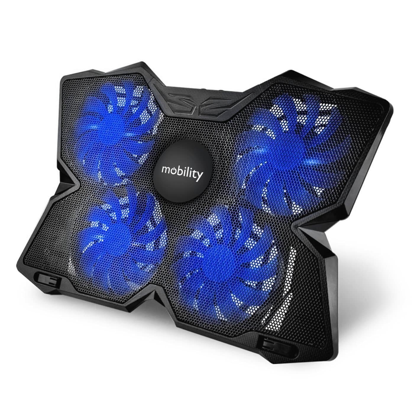 Mobility Laptop Cooling Pad - Best Adjustable Cooler Mat for 15 1/2"-17" Laptop Computers, Notebooks & MacBooks - Portable Ultra-Slim Cooling Tray Uses Four Fans - for Gaming, Work, School - Blue