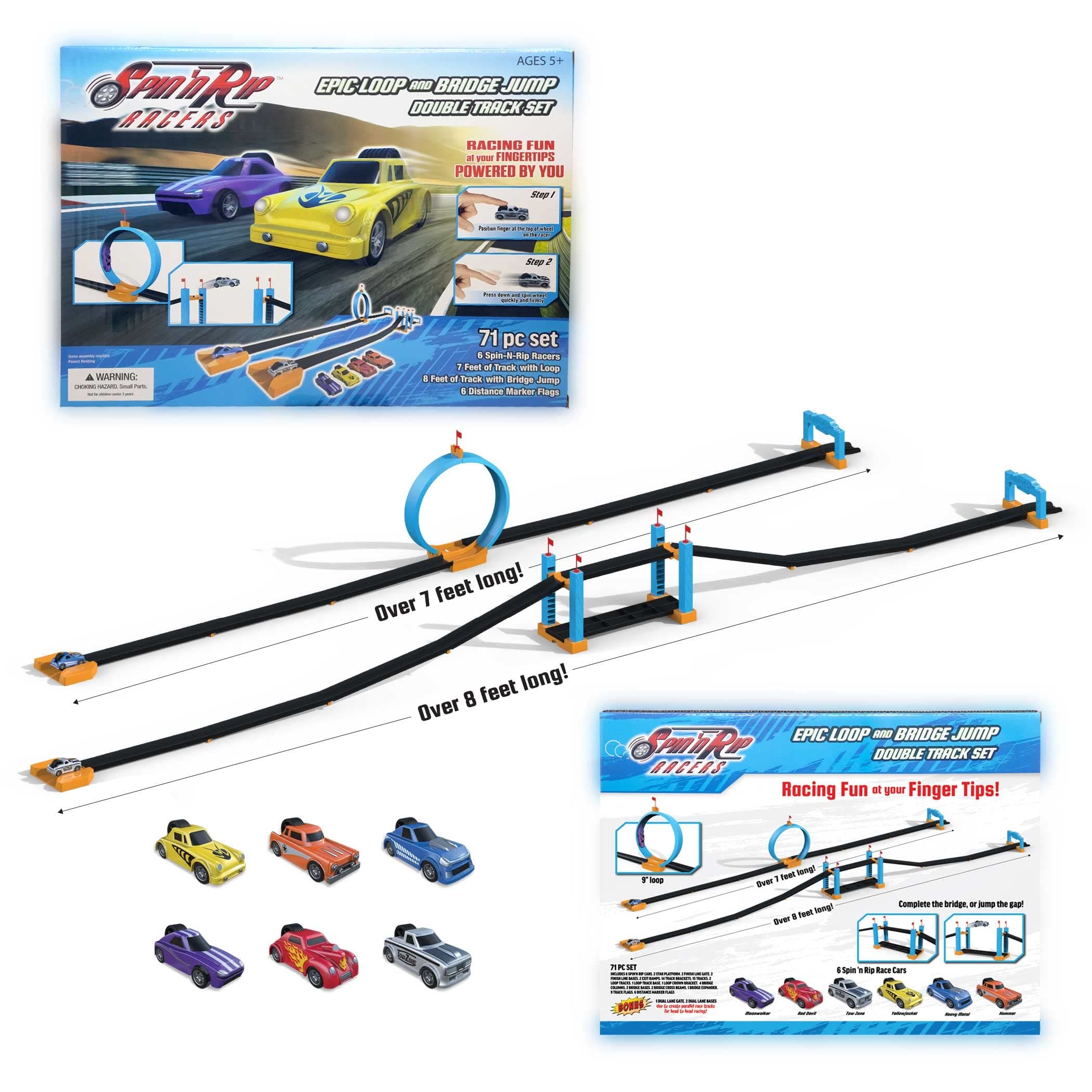 Spin 'n Rip Racers | Loop and Bridge Jump Mega Track Set | Fun Race Track for Toy Cars | Perform Cool Stunts and Race Head to Head with This car Race Track | 6 Toy Cars Included. (Loop and Bridge)