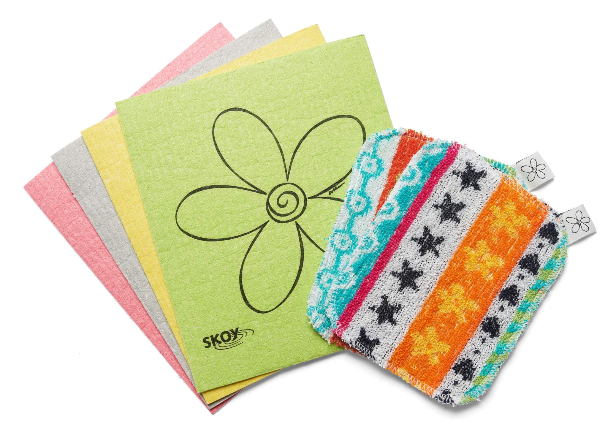 Skoy Bundle, 2-Pack Scrub, and 4-Pack Swedish Dishcloth, Reusable Cleaning Products for Kitchen and Household, Planet-Friendly, Dishwasher Safe Soft Scrub, Monochromatic Colors