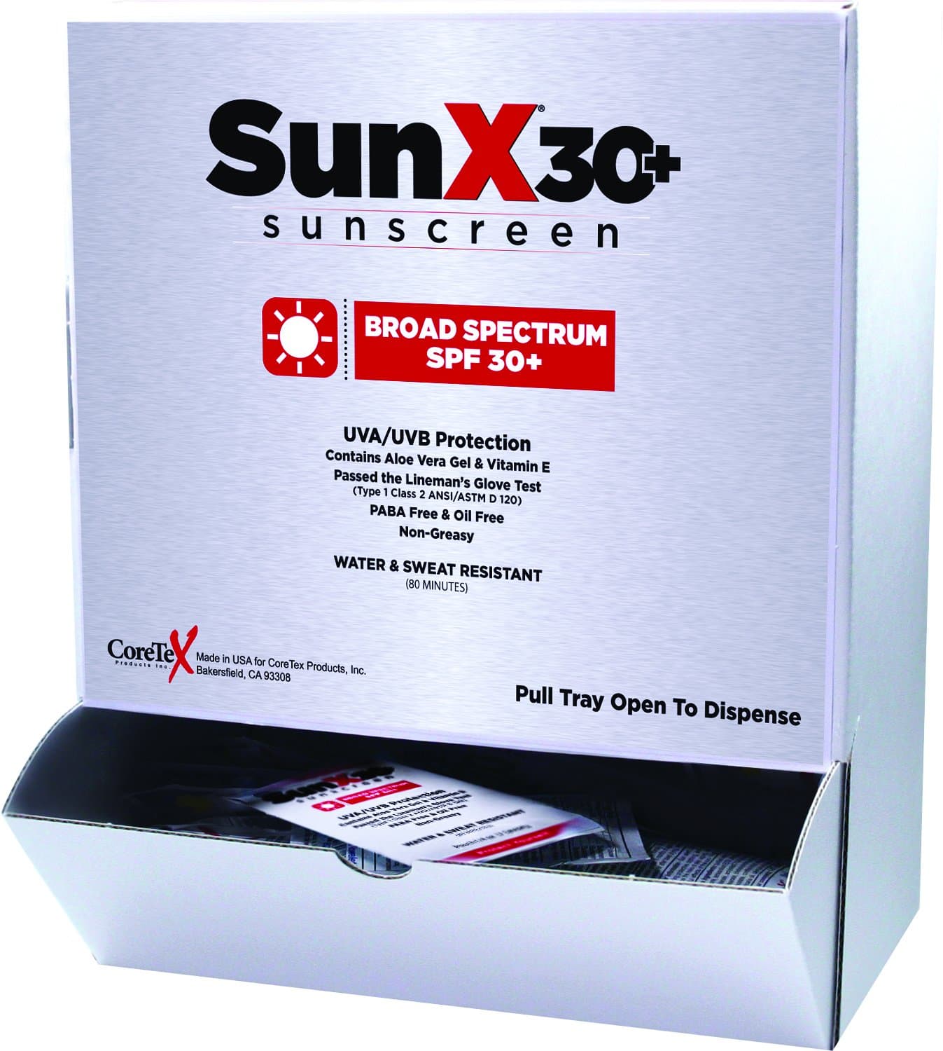 Coretex 56410 Sun X SPF 30+ Broad Spectrum Single Dose Sunscreen Lotion with UVA/UVB Protection (Box of 50)