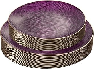 PLASTICPRO 48 Pieces Elegant Plastic Plates for Party Purple with Gold Rim Includes 7" inch and 10" inch Fancy Plastic Plates Disposable Dinnerware