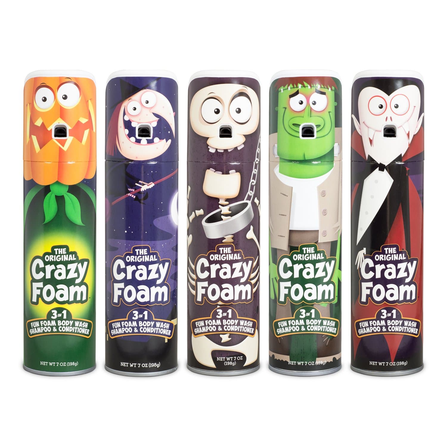 Crazy Foam Monster 5 pack: Dracula, Witch, Skeleton, Frankenstein, Pumpkinhead