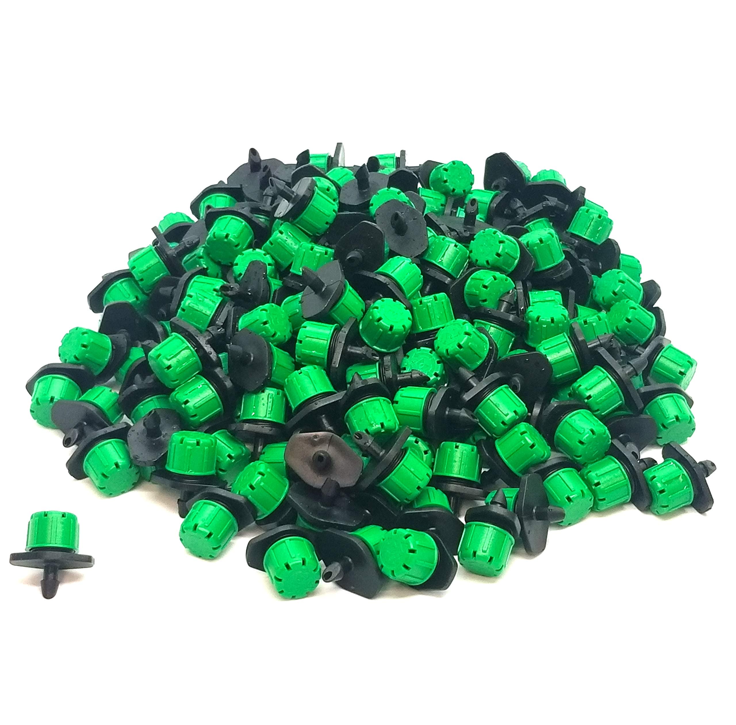 (100-PACK) - 360 Degree 1/4" Inch Universal Barbed Drip Emitter - Adjustable Flow 0-18.5 GPH Fit 1/4 (4-7mm) Drip Irrigation Tubing - Professional Grade Drippers for Drip Irrigation