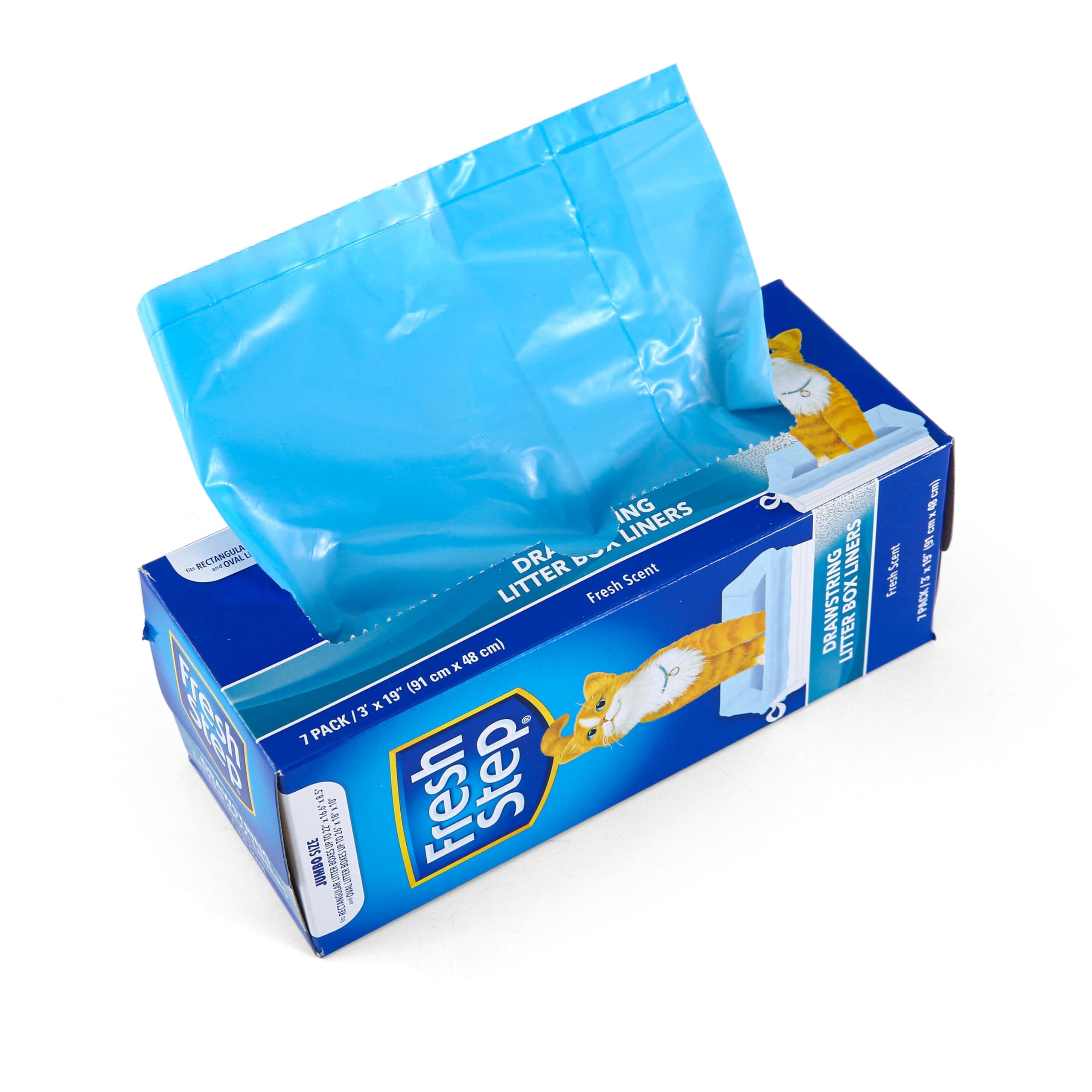 Jumbo Drawstring Cat Litter Box Liners, Scented Heavy Duty Kitty Litter Bags for X-Large Oval or Rectangle Pans, Helps Contain Mess for Easy Lift Out Cleanup, 36 x 19 in, 7 Count