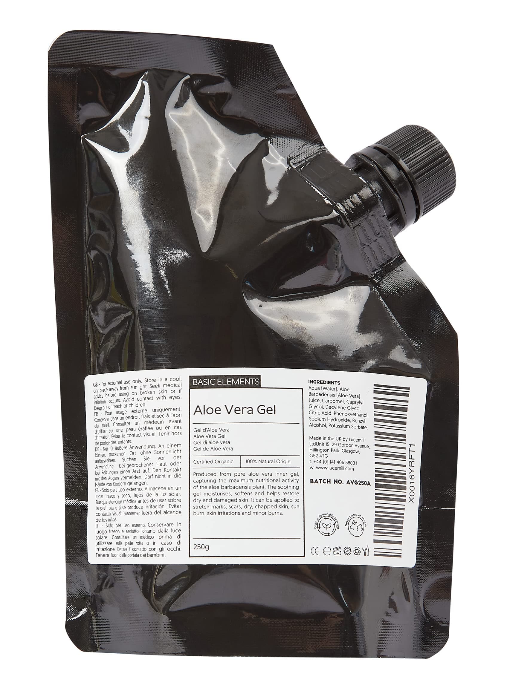 Basic Elements 250g Aloe Vera Gel - 99% Pure & Natural, Vegan Friendly - Softens, Soothes & Moisturises All Skin Types