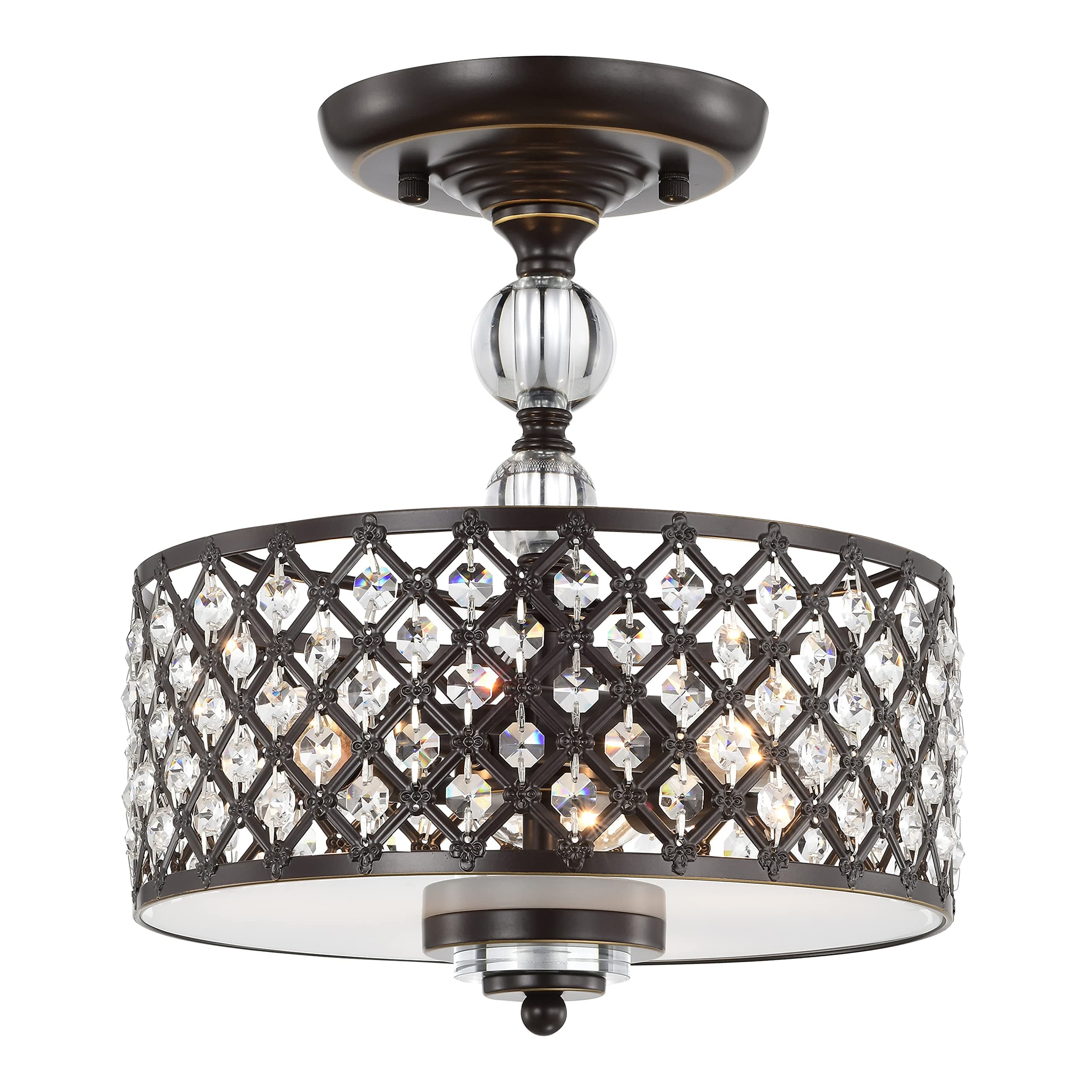 LaLuLa Flush Mount Chandelier Crystals Semi Flush Mount Ceiling Light Bronze Chandelier Lighting Antique 3 Light Flush Mount Light Fixtures Ceiling Light