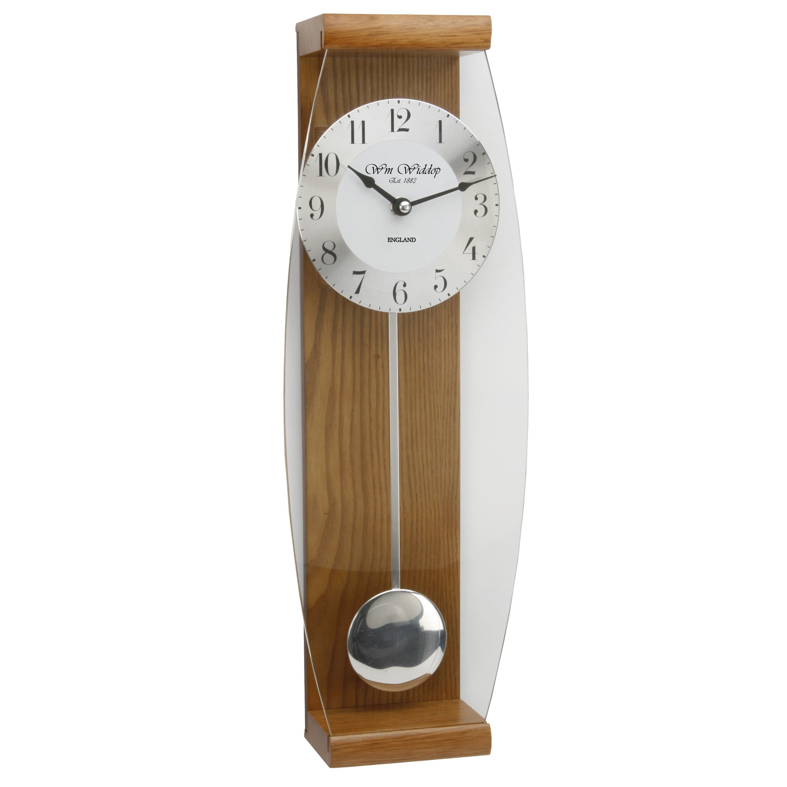 Luxury Pendulum Wall Clock Dark Wood with Curved Mirror Pendulum