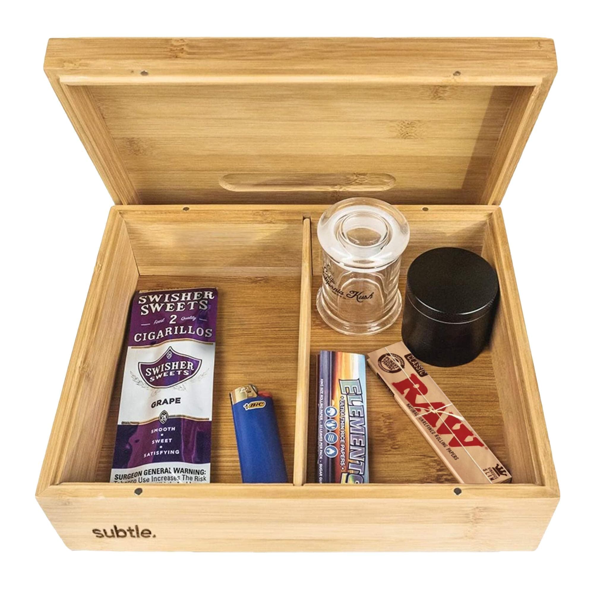 Rolling Tray Stash Box - Large Bamboo Box w/Ample Storage Space to Organize Herb Accessories - Comes with Convertible Rolling Tray Lid - (10" x 8" x 3.5")