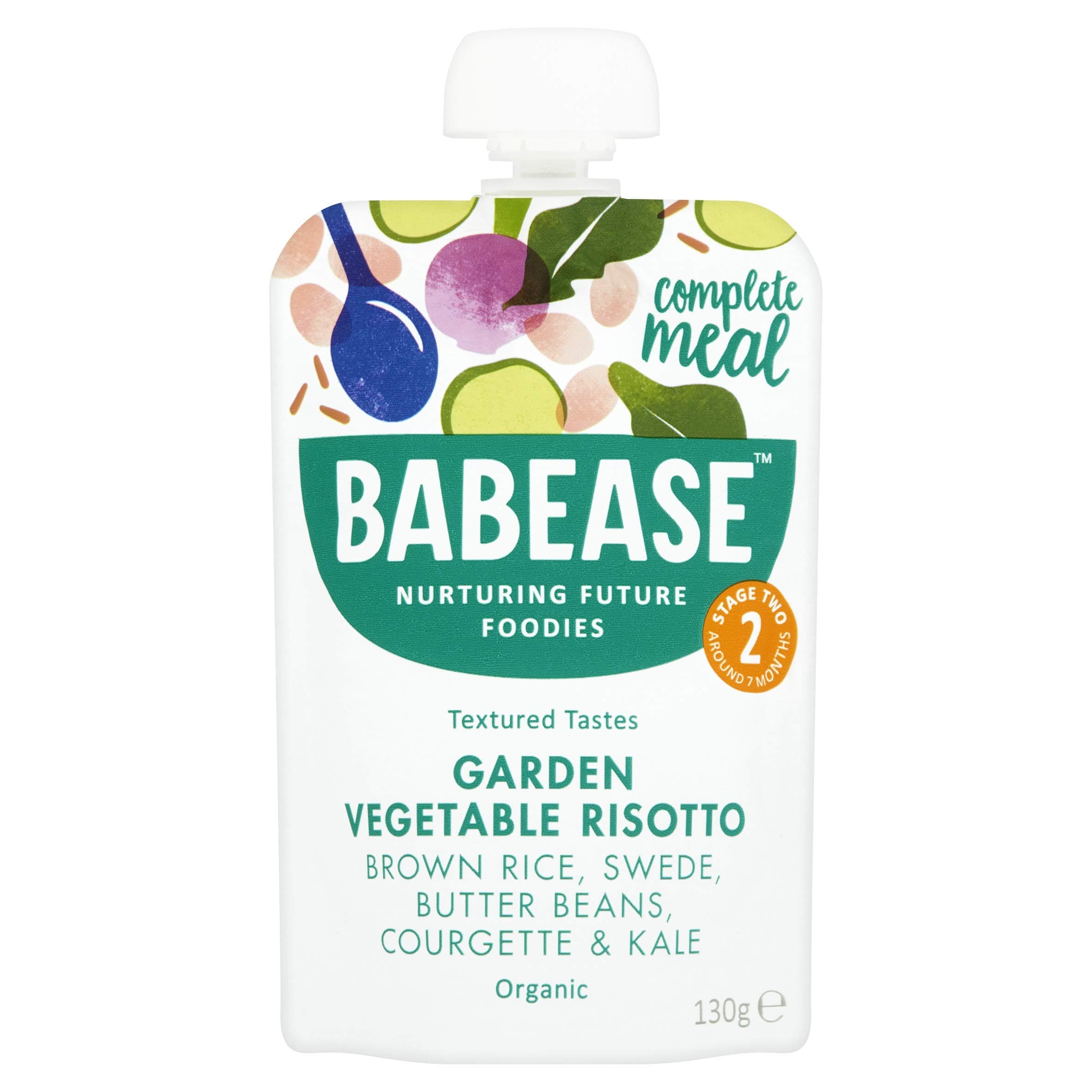 Babease Premium Organic Stage 2 Garden Vegetable Risotto, Weaning 7 Months+, Natural Baby Food Pouches, Dairy & Gluten Free, Pack of 6 x 130g