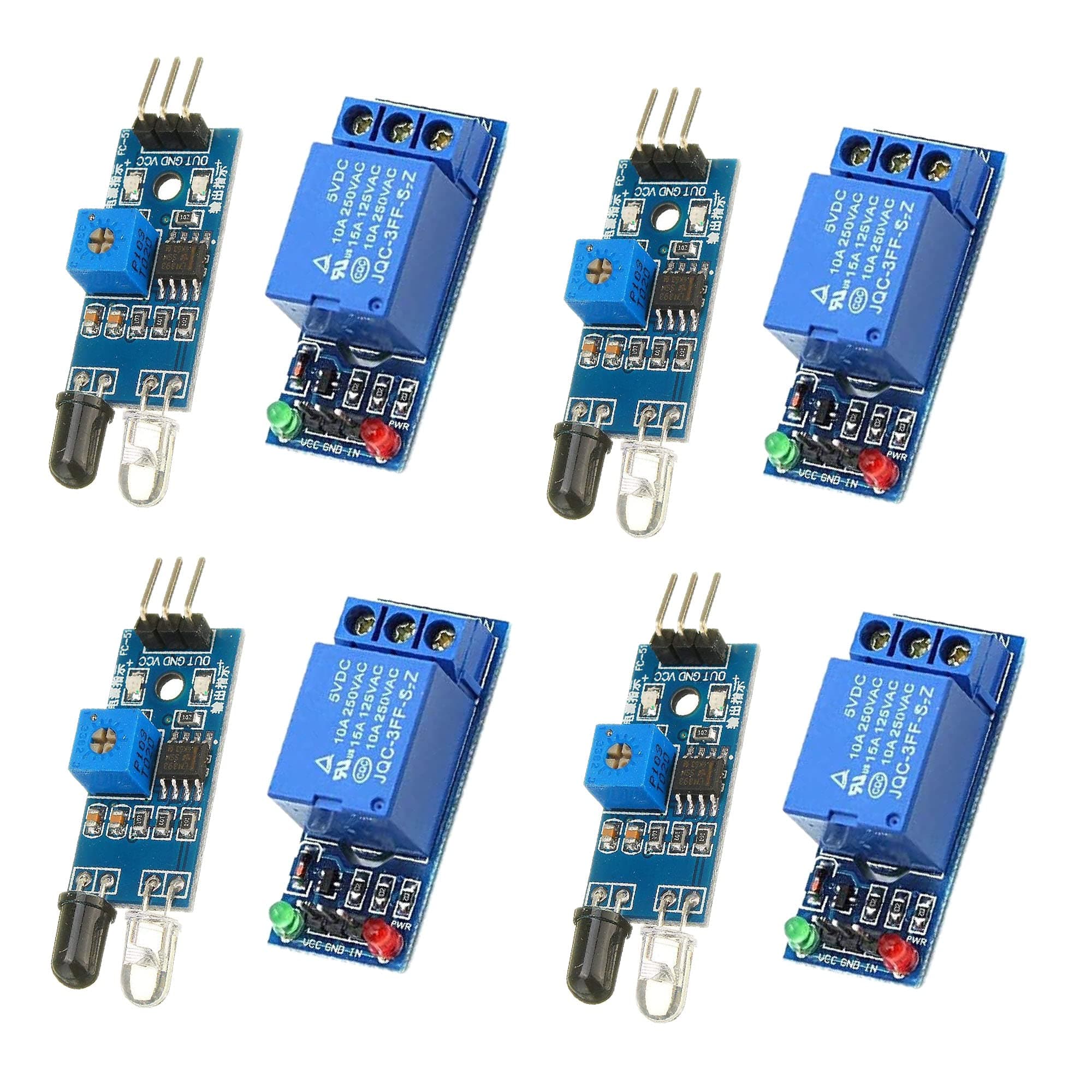 Manushre Manas Enterprises IR Proximity Sensor for Obstacle Sensing With One Channel 5V Relay Module Relay Switch with Isolation High Low Level Trigger ((Set of 4))