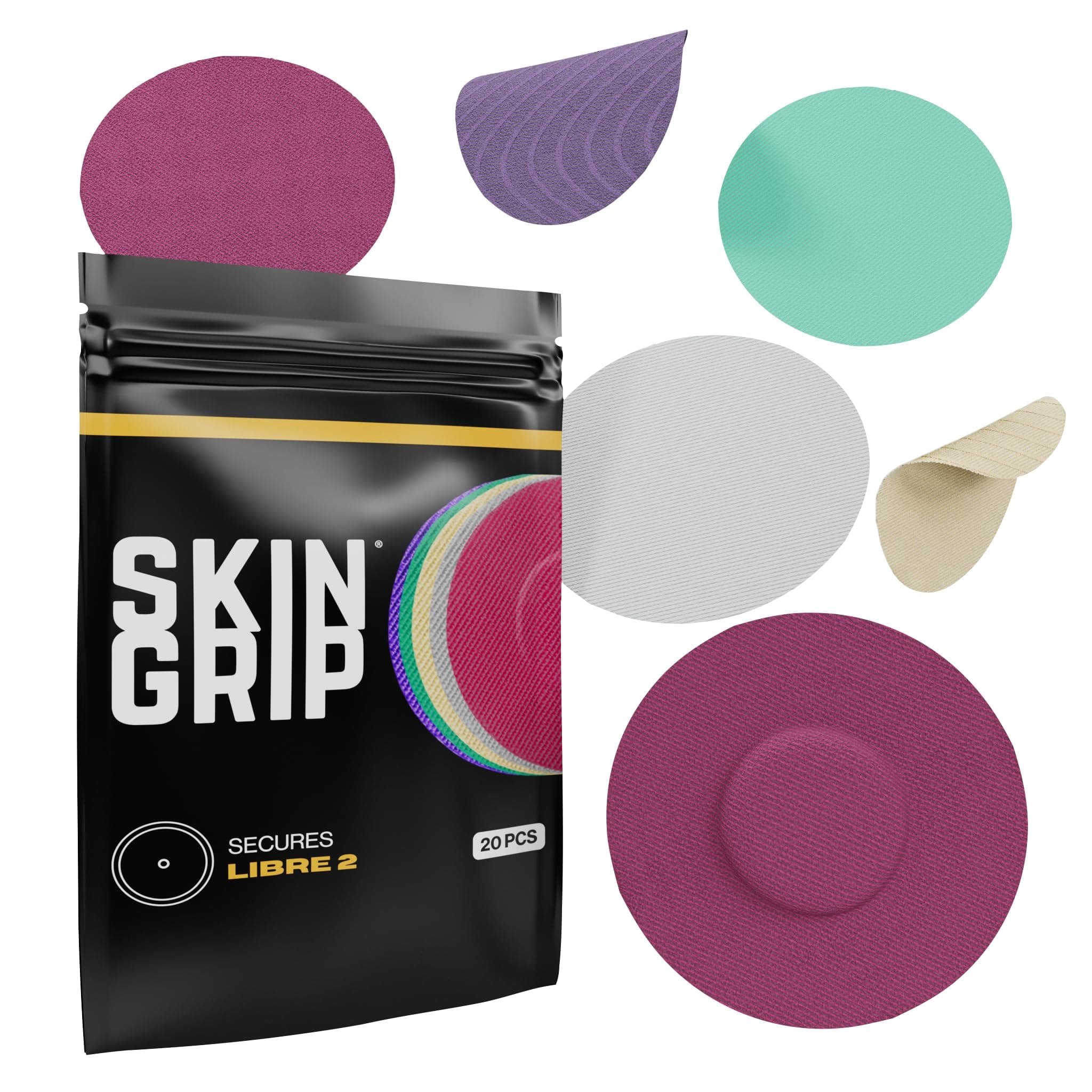 Skin Grip Freestyle Libre 2 Sensor Covers & Lingo CGM – Waterproof and Sweatproof Adhesive for 10-15 Days, Pre-Cut Medical Tape, Continuous Glucose Monitor Patch – 20 Pack, Gemstones Pack