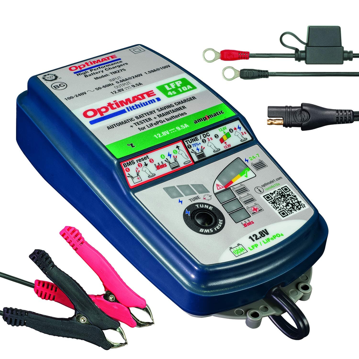 Optimate Lithium 4s 10A, TM-275v2, 10-Step 12.8V 10A Sealed Battery Saving Charger & maintainer