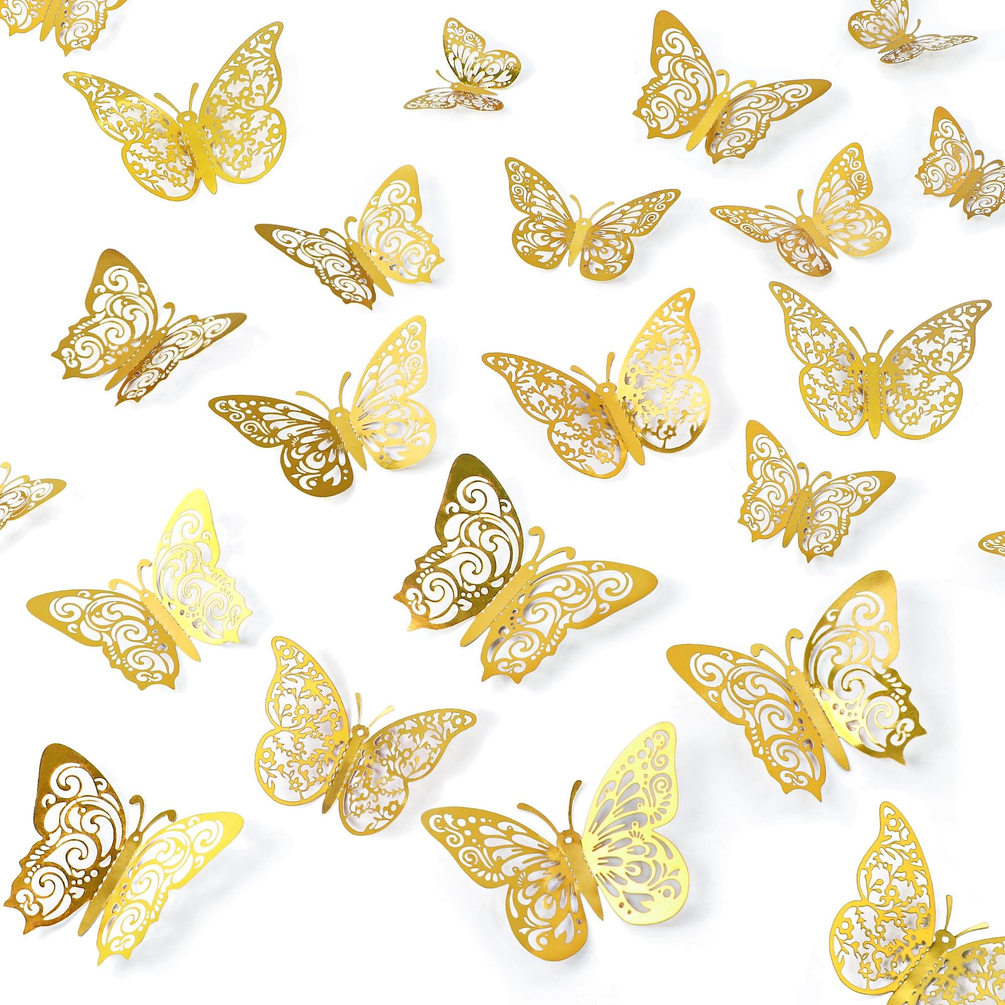 Crosize Gold Butterfly Wall Decor, 72 Pcs, 3 Sizes, 3 Styles, Luxury, Reusable, Indoor